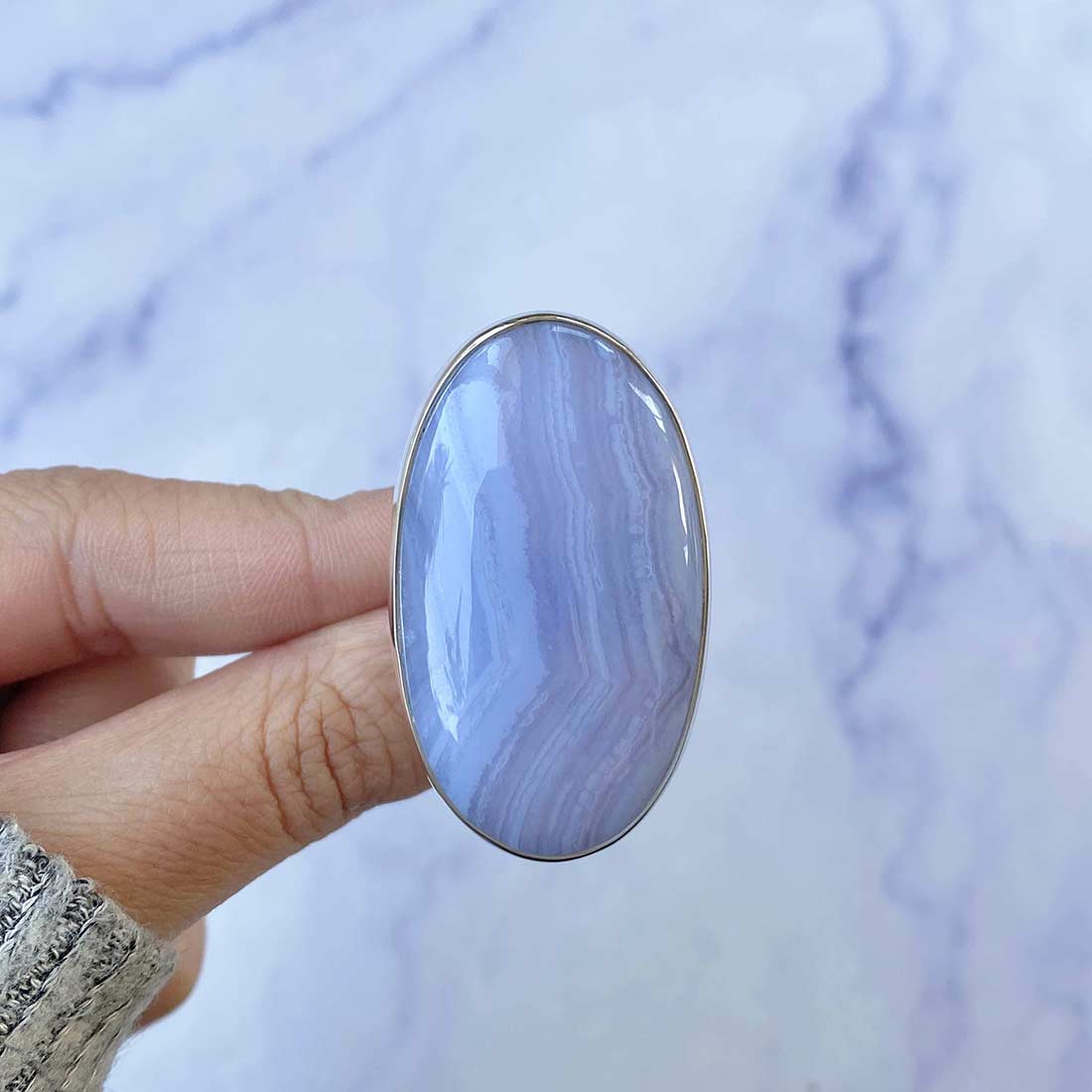 Blue Lace Agate Adjustable Ring-(BLA-R-40.)