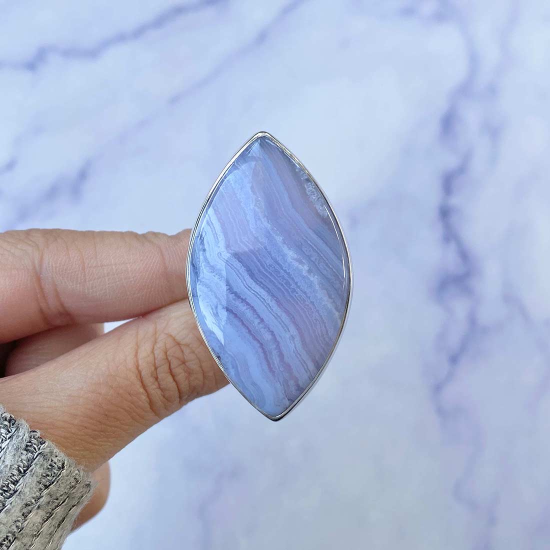 Blue Lace Agate Adjustable Ring-(BLA-R-41.)