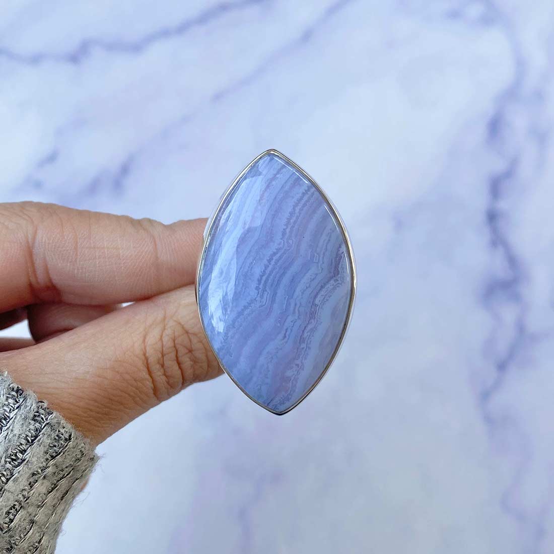 Blue Lace Agate Adjustable Ring-(BLA-R-42.)