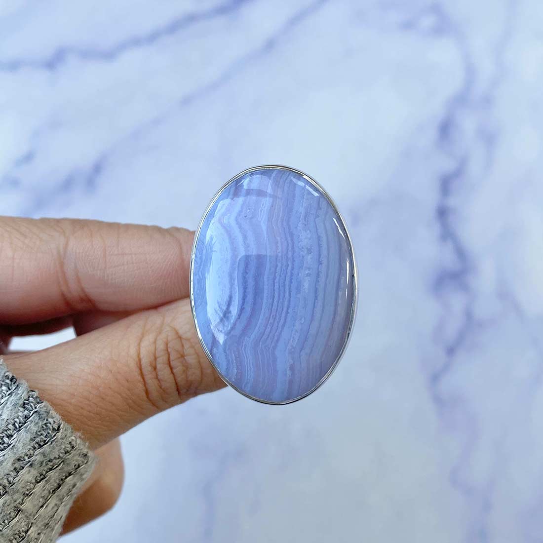 Blue Lace Agate Adjustable Ring-(BLA-R-43.)