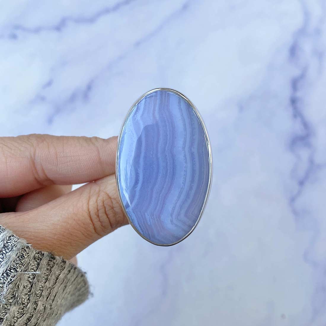 Blue Lace Agate Adjustable Ring-(BLA-R-46.)
