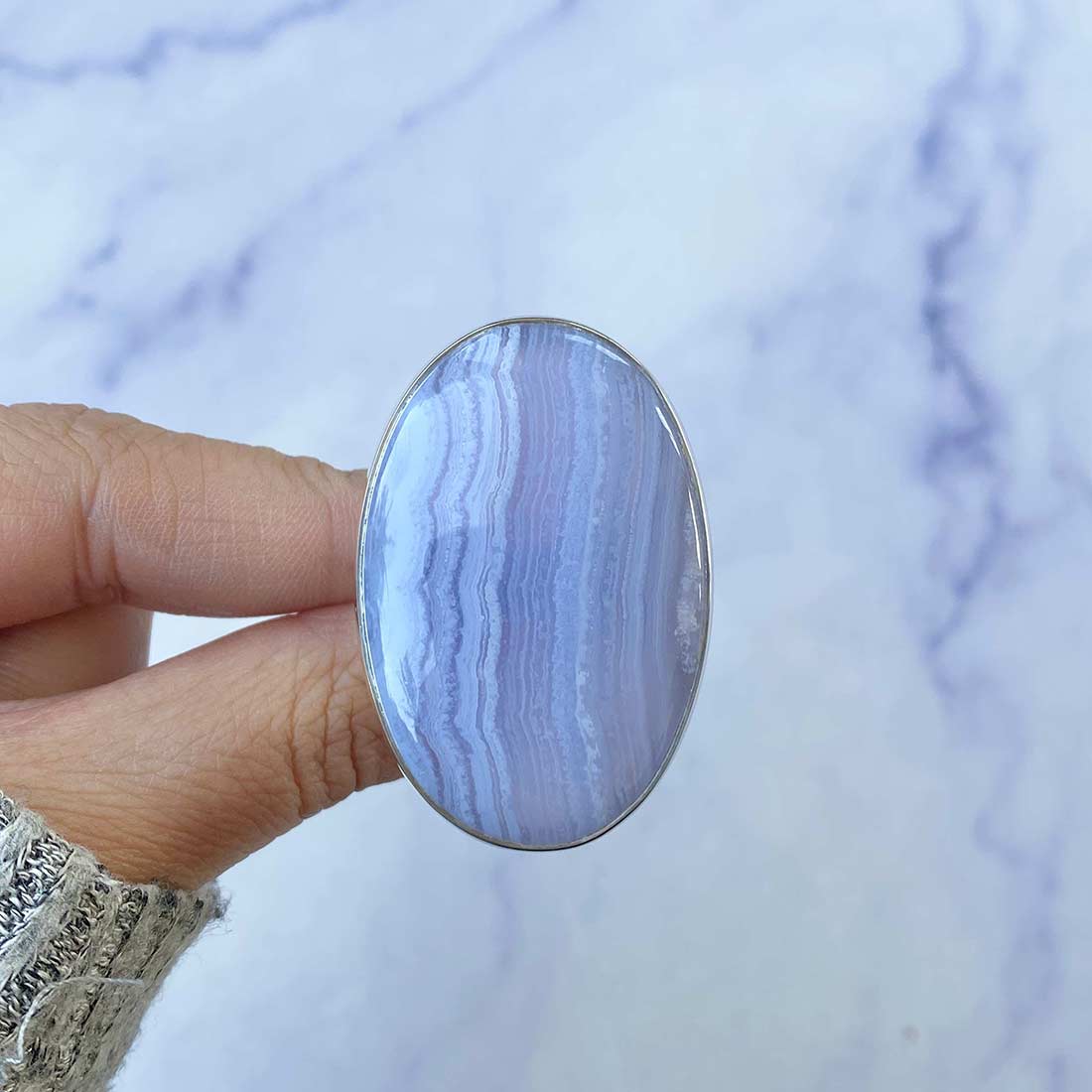 Blue Lace Agate Adjustable Ring-(BLA-R-47.)