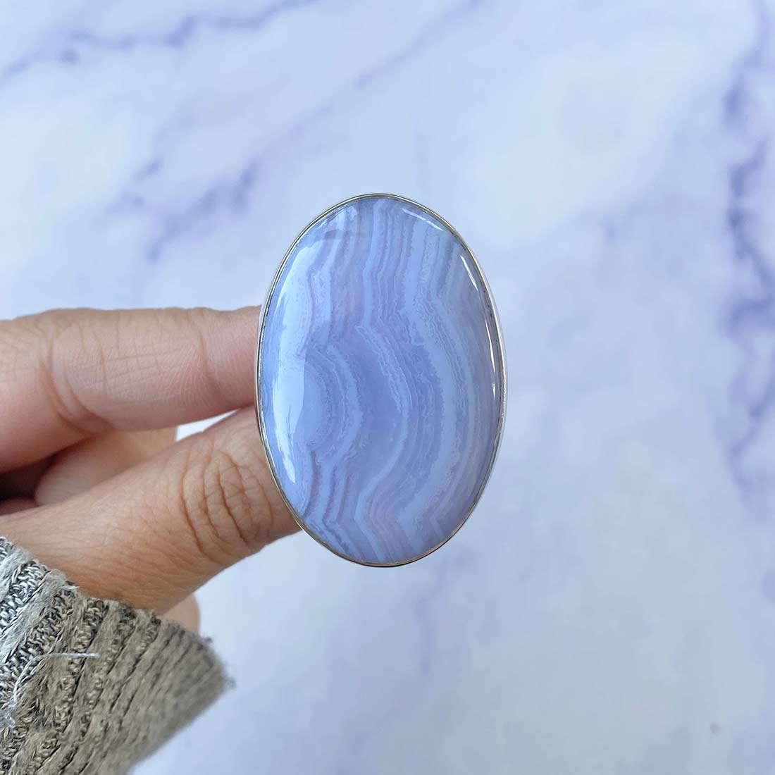 Blue Lace Agate Adjustable Ring-(BLA-R-49.)