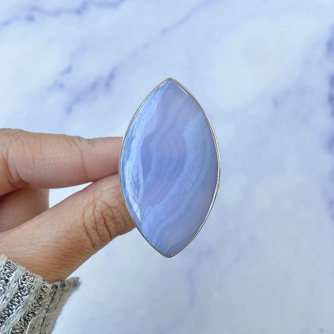 Blue Lace Agate Adjustable Ring-(BLA-R-50.)