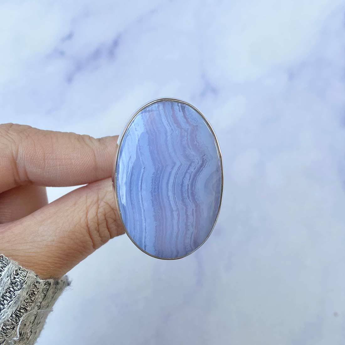 Blue Lace Agate Adjustable Ring-(BLA-R-51.)
