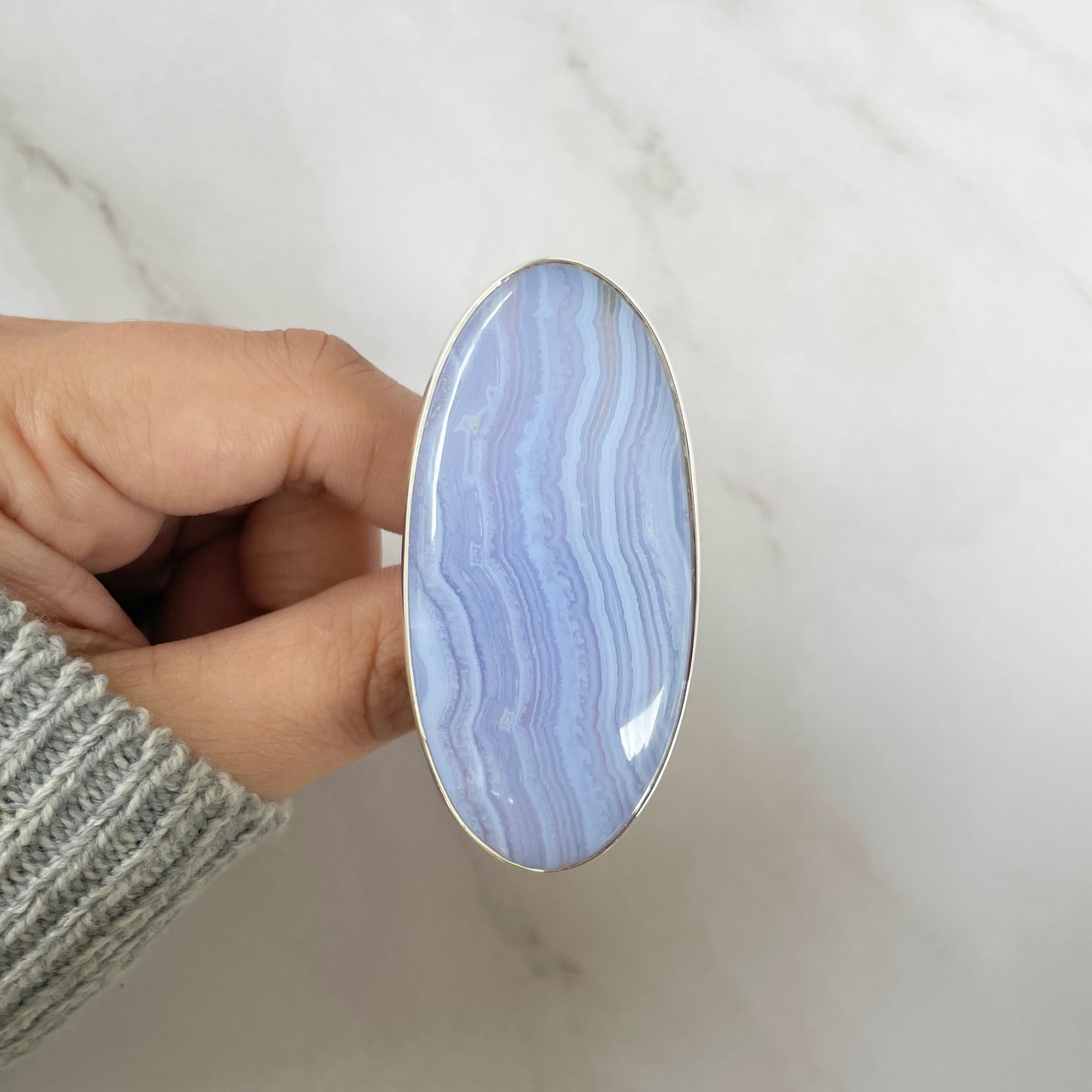 Blue Lace Agate Adjustable Ring-(BLA-R-52.)