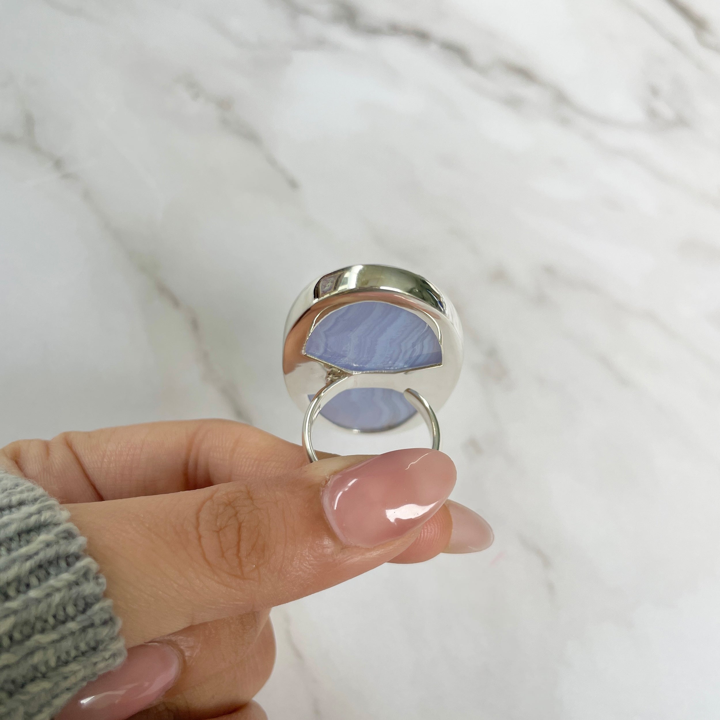 Blue Lace Agate Adjustable Ring-(BLA-R-52.)