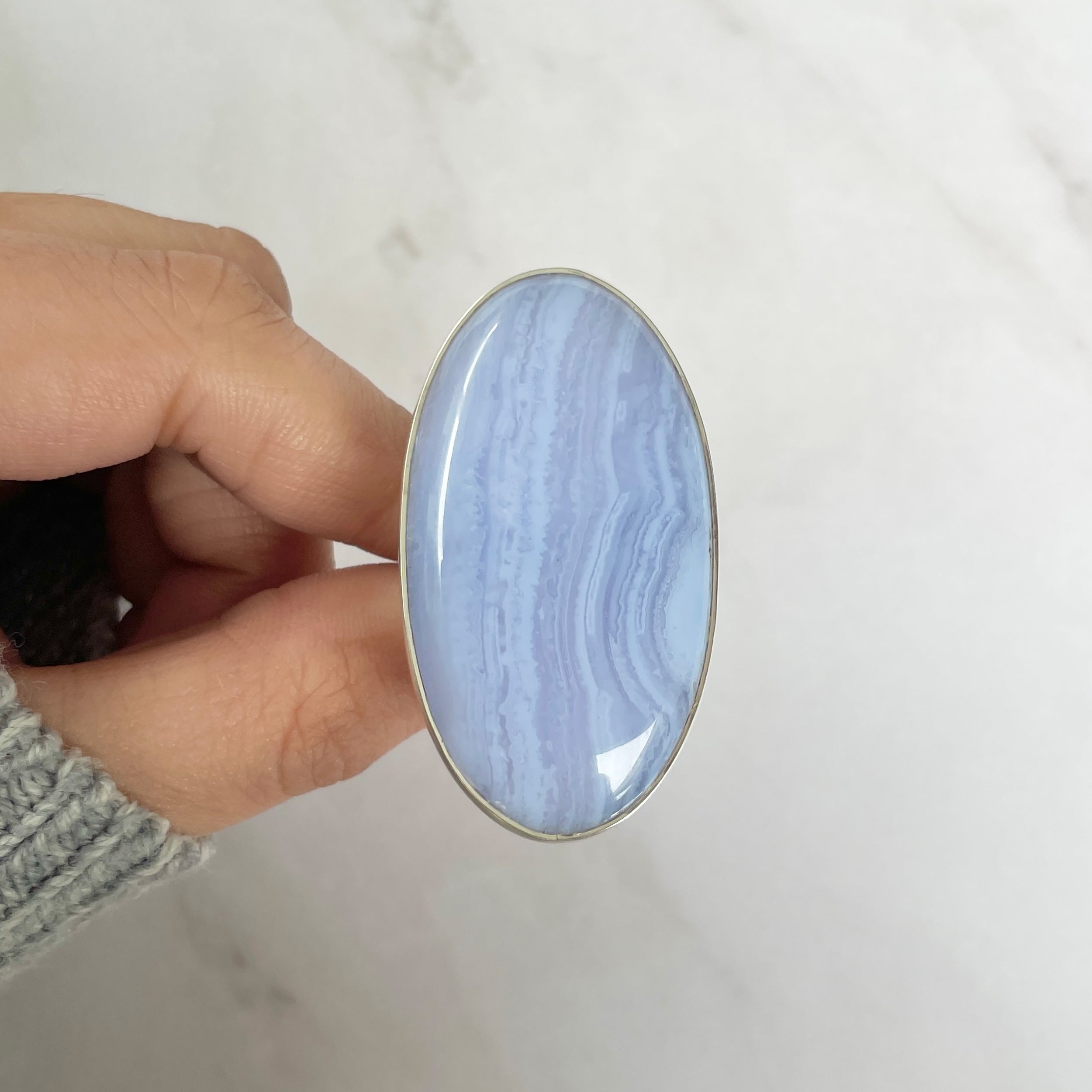 Blue Lace Agate Adjustable Ring-(BLA-R-53.)