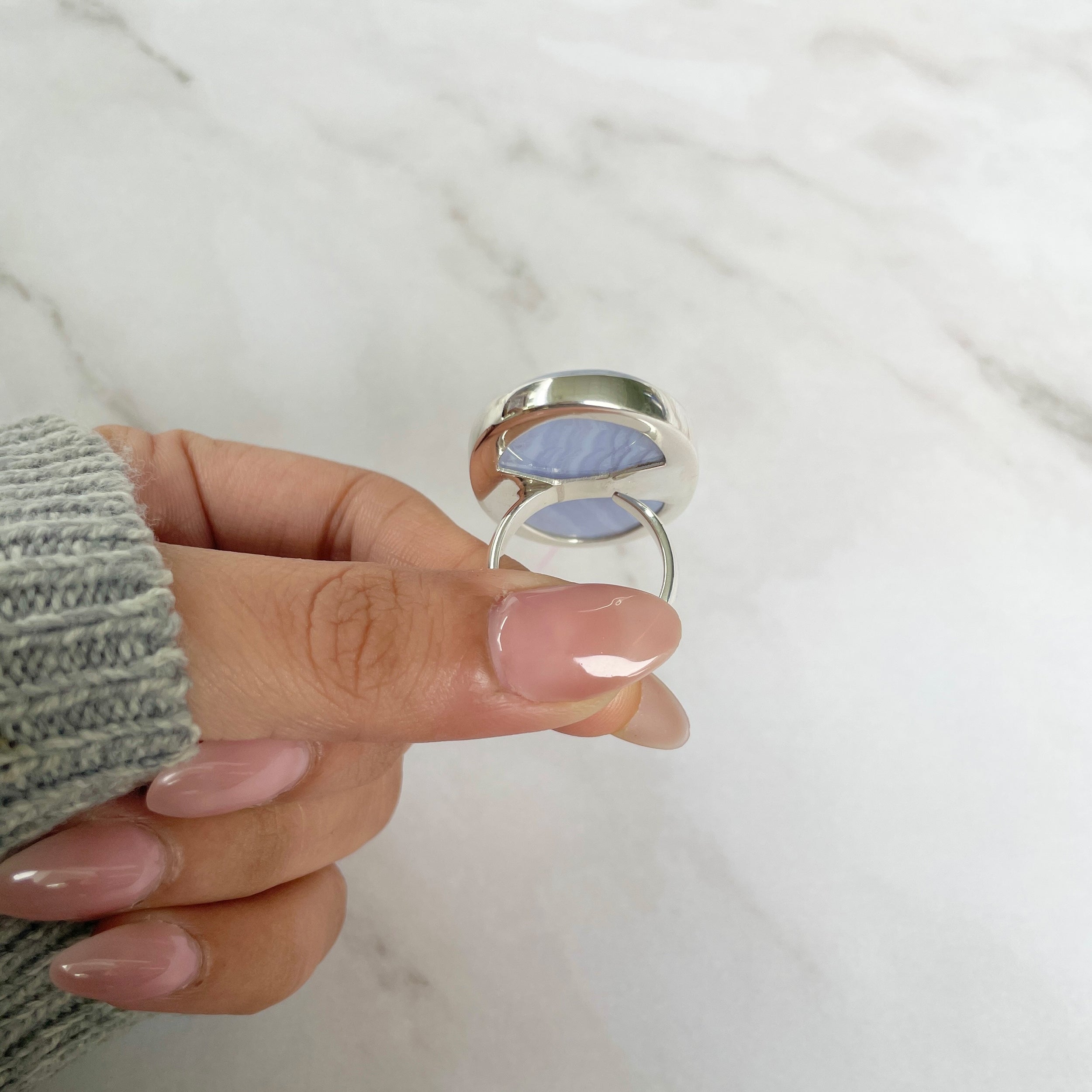 Blue Lace Agate Adjustable Ring-(BLA-R-53.)