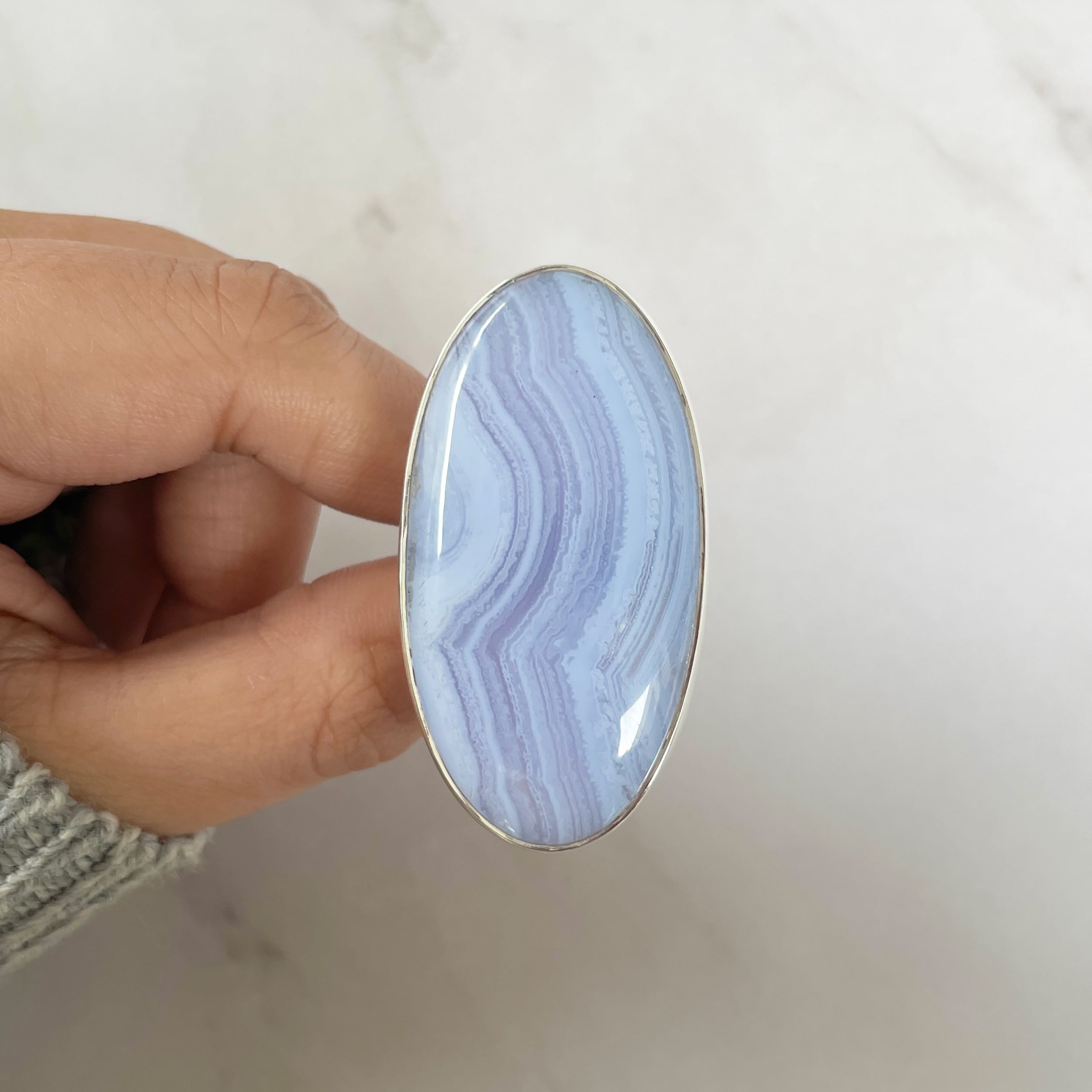 Blue Lace Agate Adjustable Ring-(BLA-R-54.)