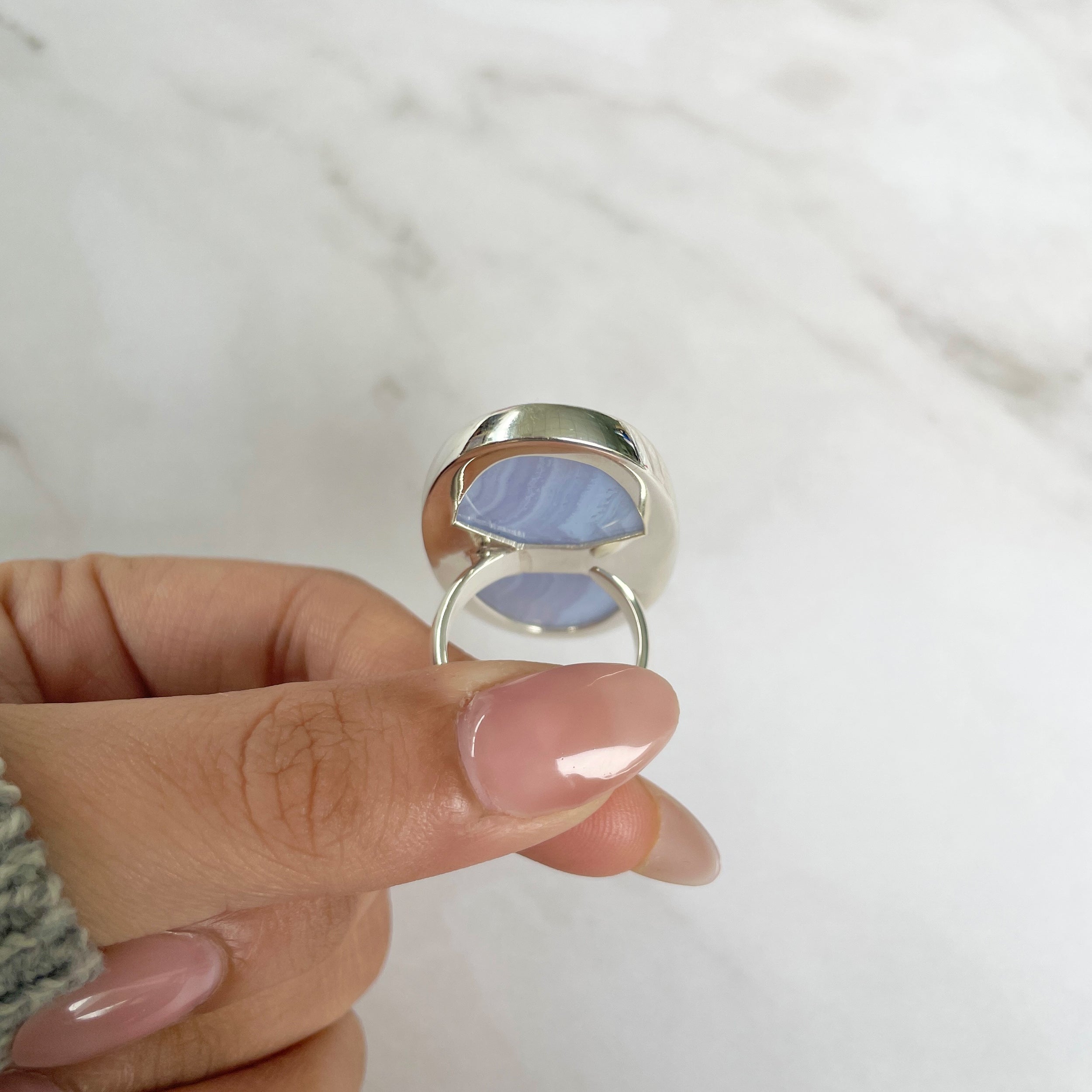 Blue Lace Agate Adjustable Ring-(BLA-R-54.)