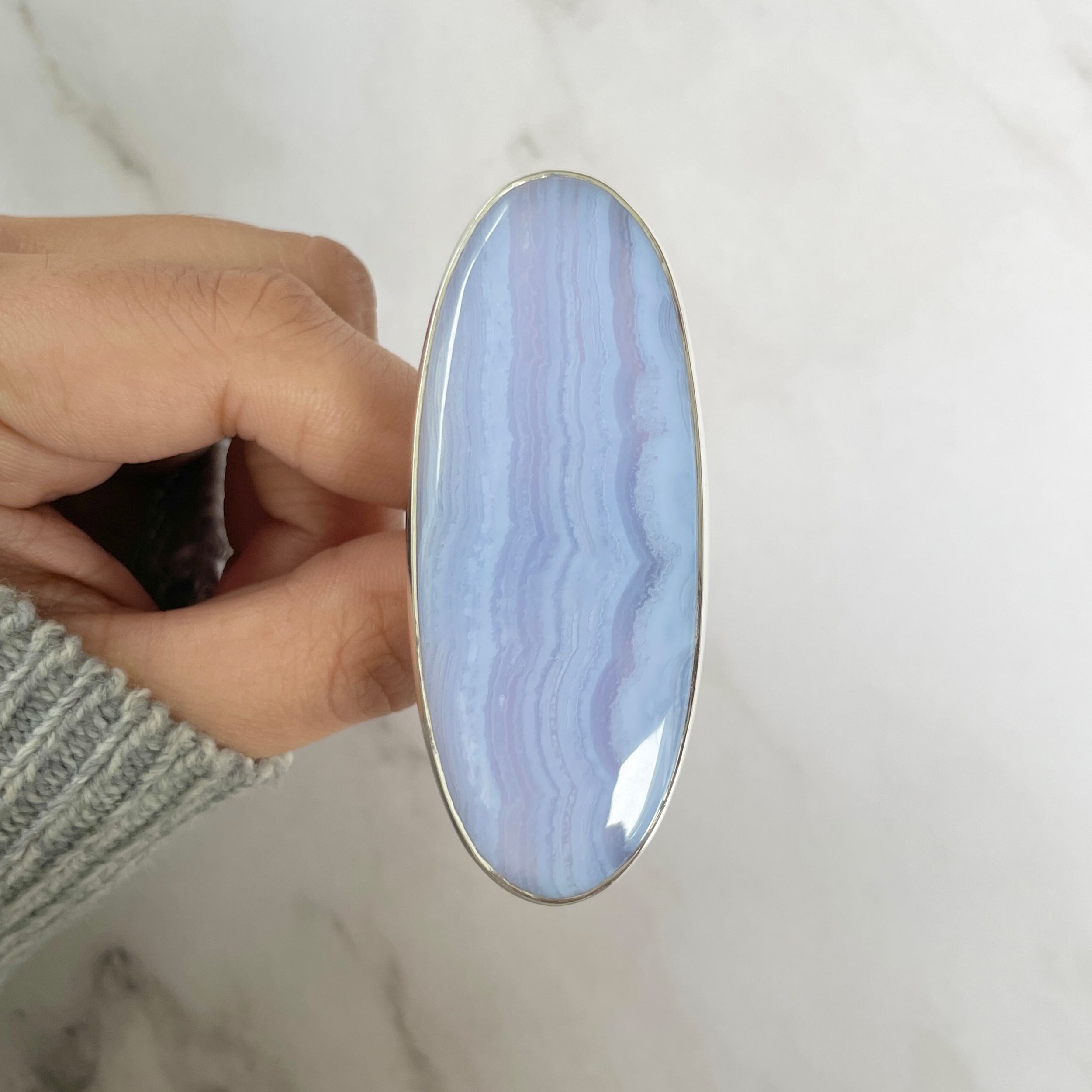 Blue Lace Agate Adjustable Ring-(BLA-R-55.)