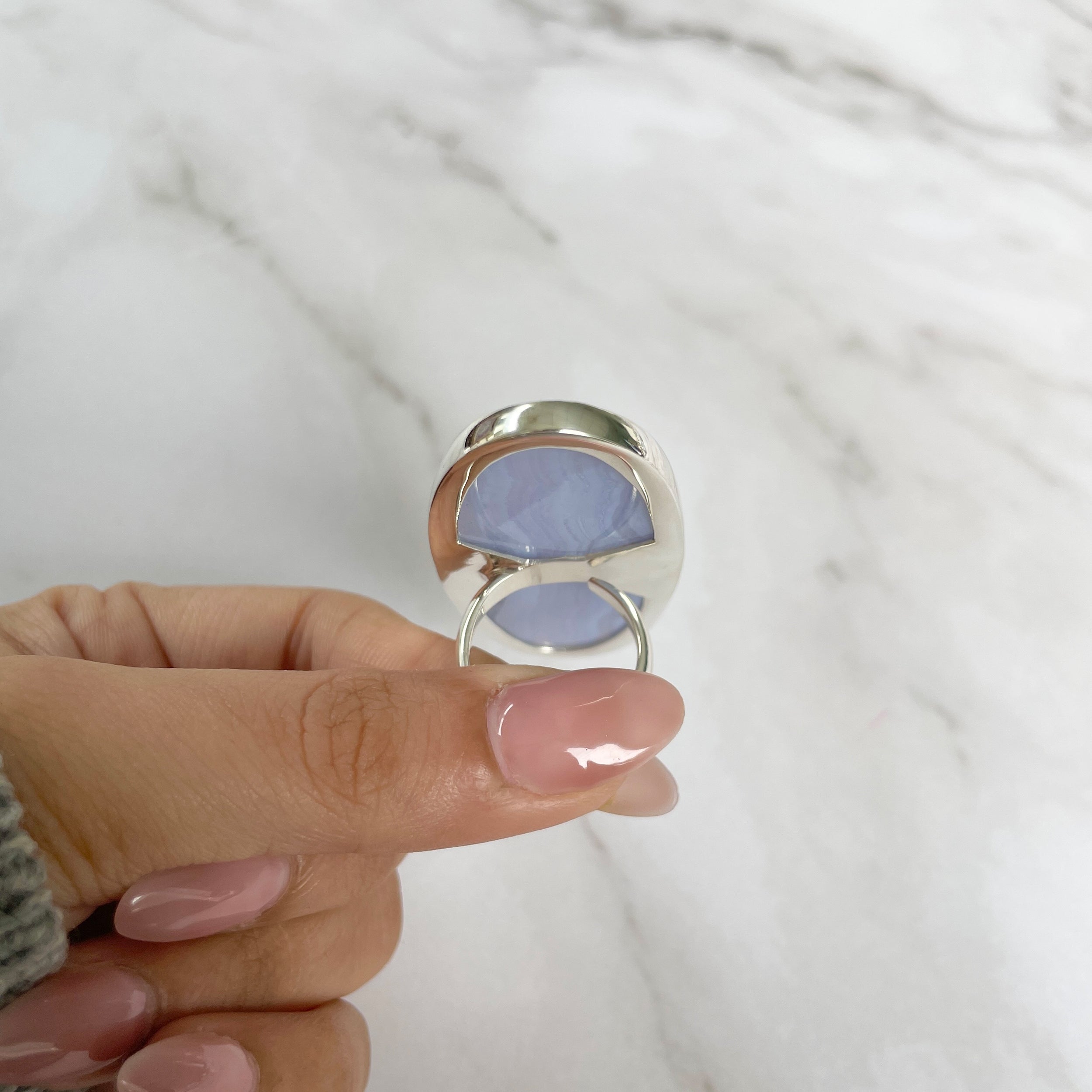 Blue Lace Agate Adjustable Ring-(BLA-R-55.)
