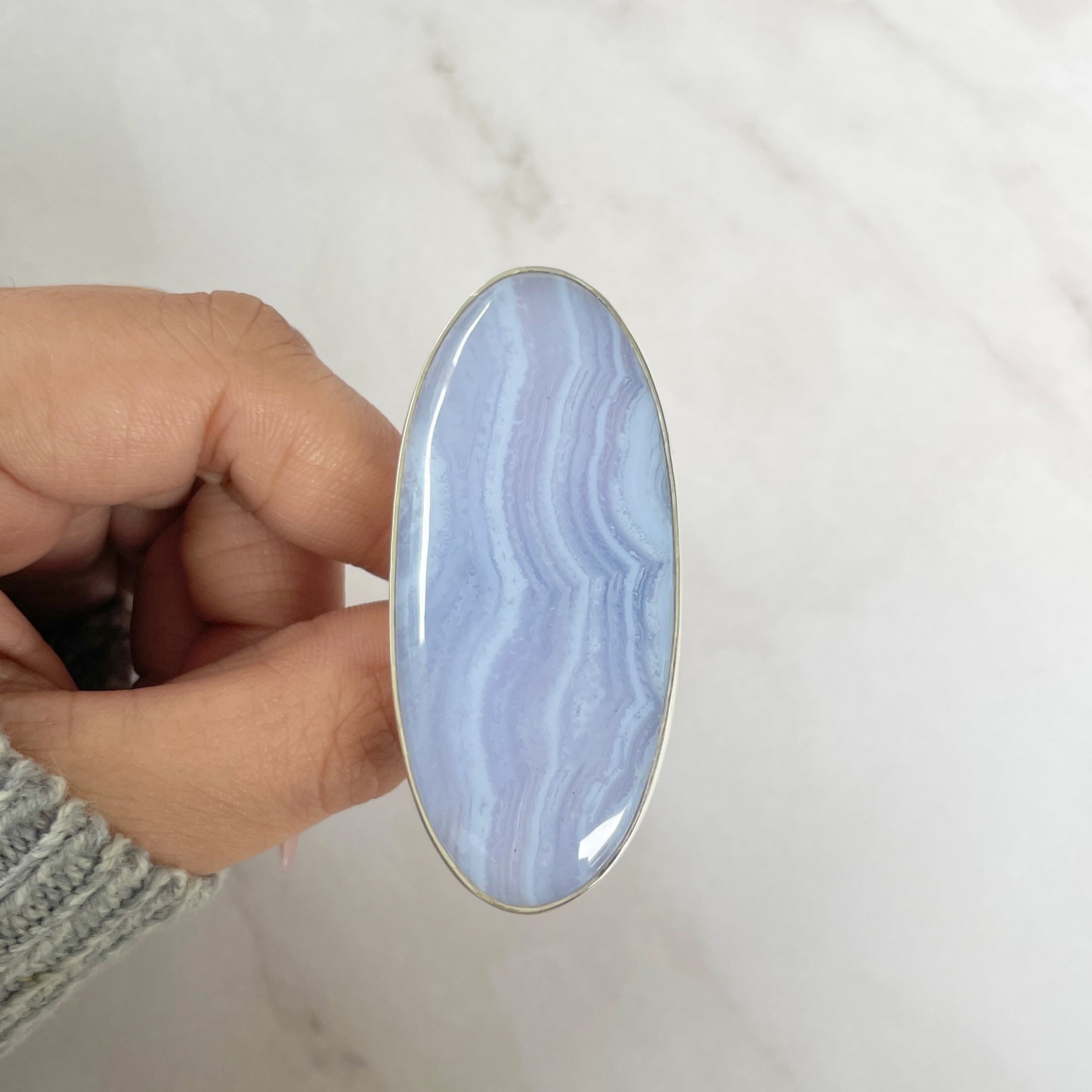 Blue Lace Agate Adjustable Ring-(BLA-R-56.)