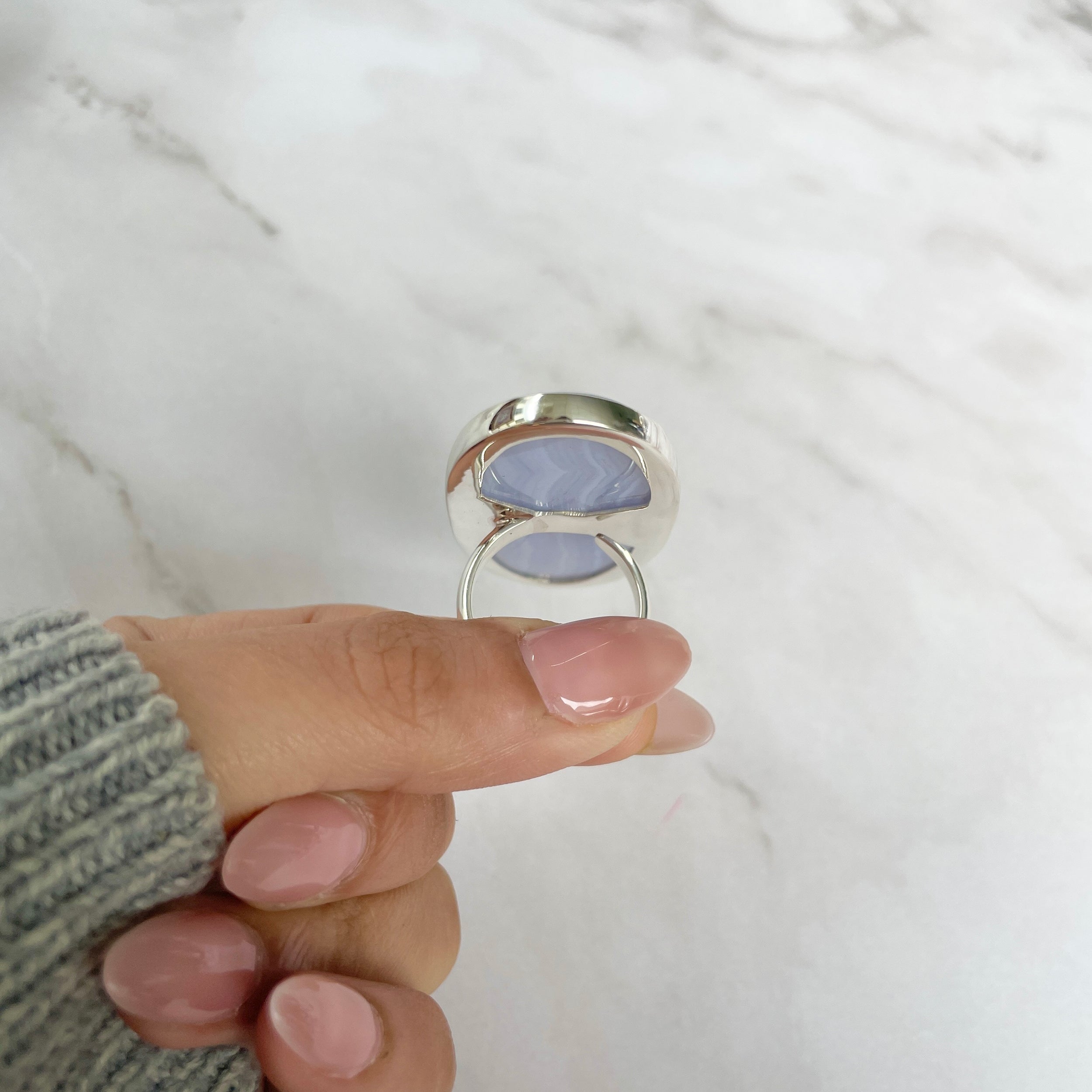 Blue Lace Agate Adjustable Ring-(BLA-R-56.)