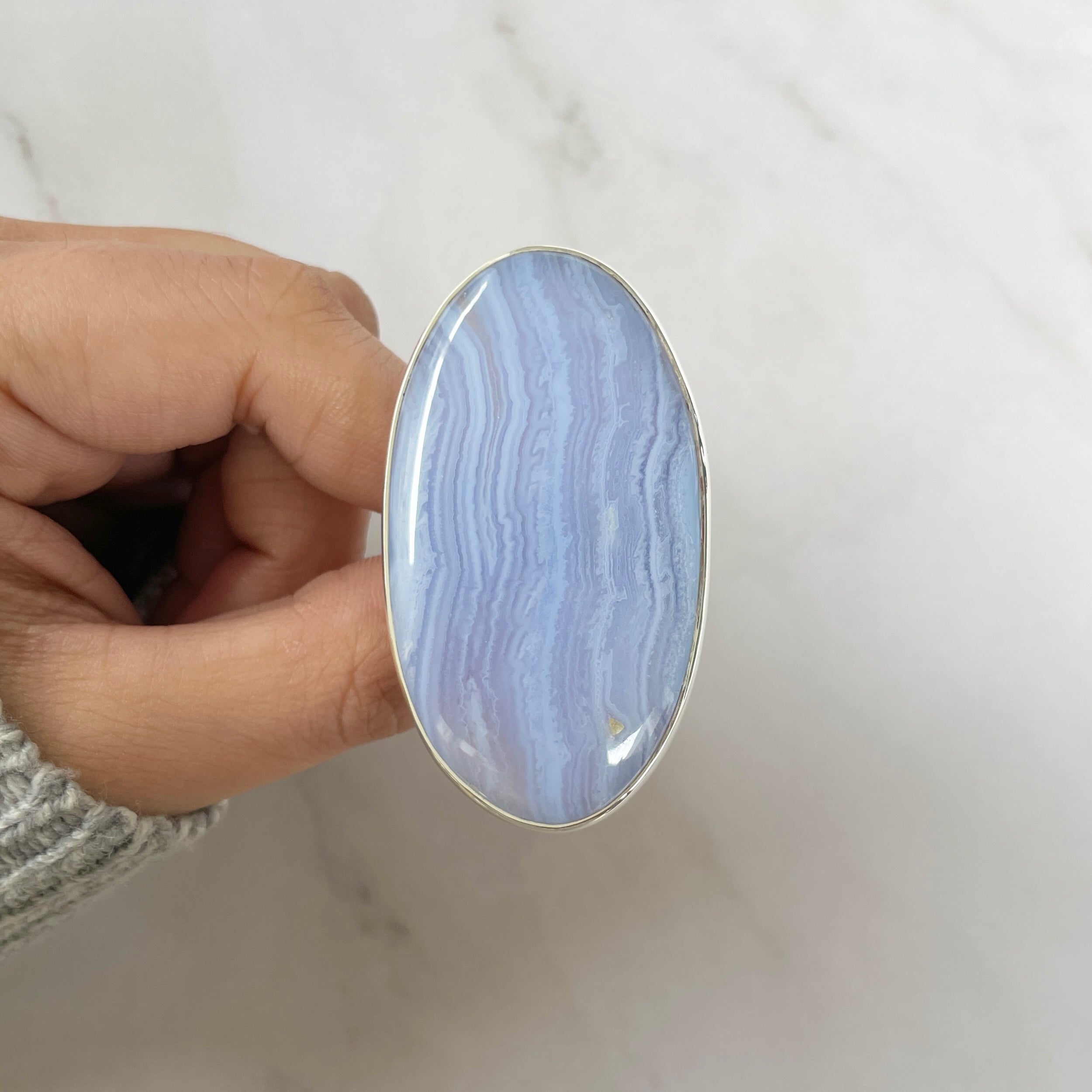 Blue Lace Agate Adjustable Ring-(BLA-R-58.)
