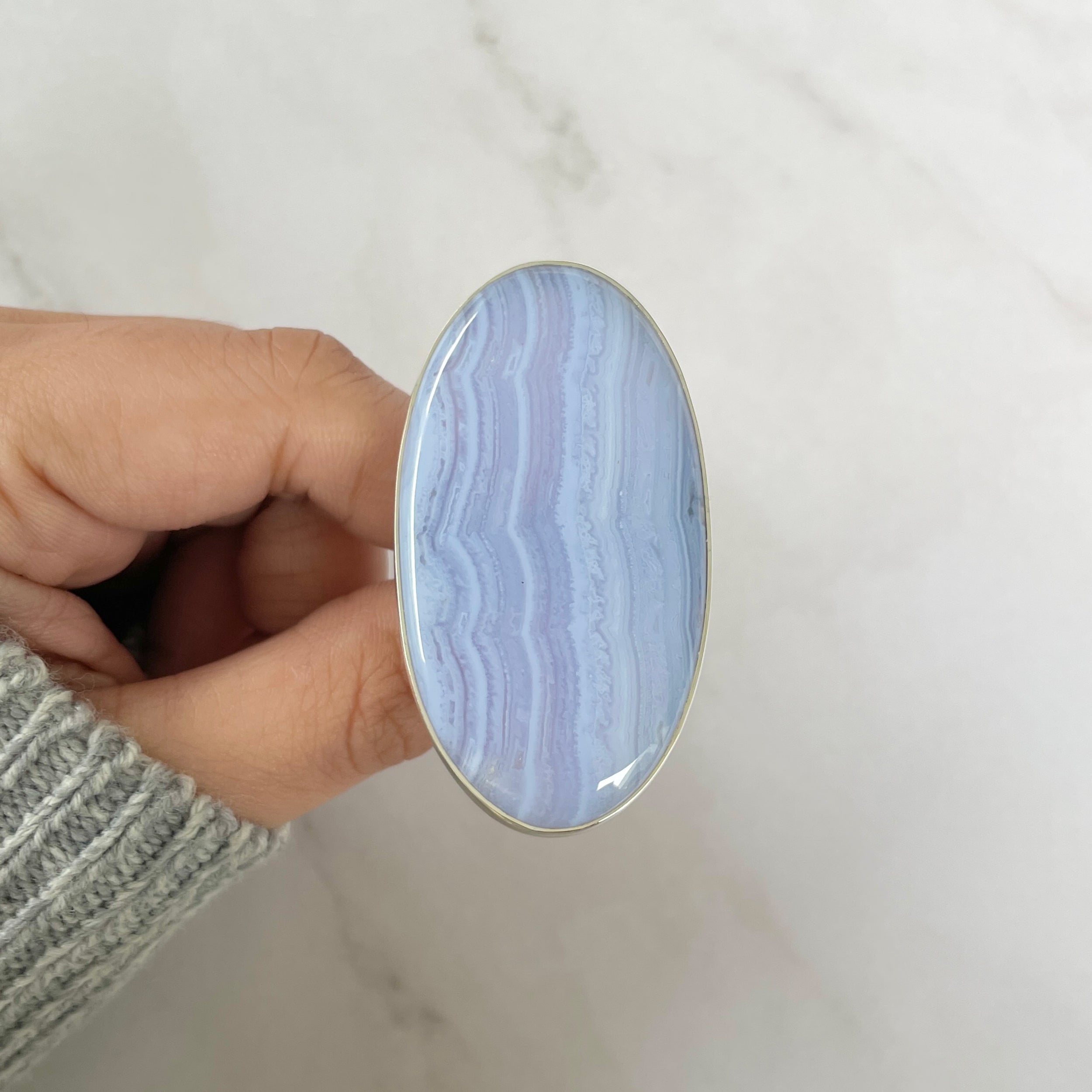 Blue Lace Agate Adjustable Ring-(BLA-R-59.)