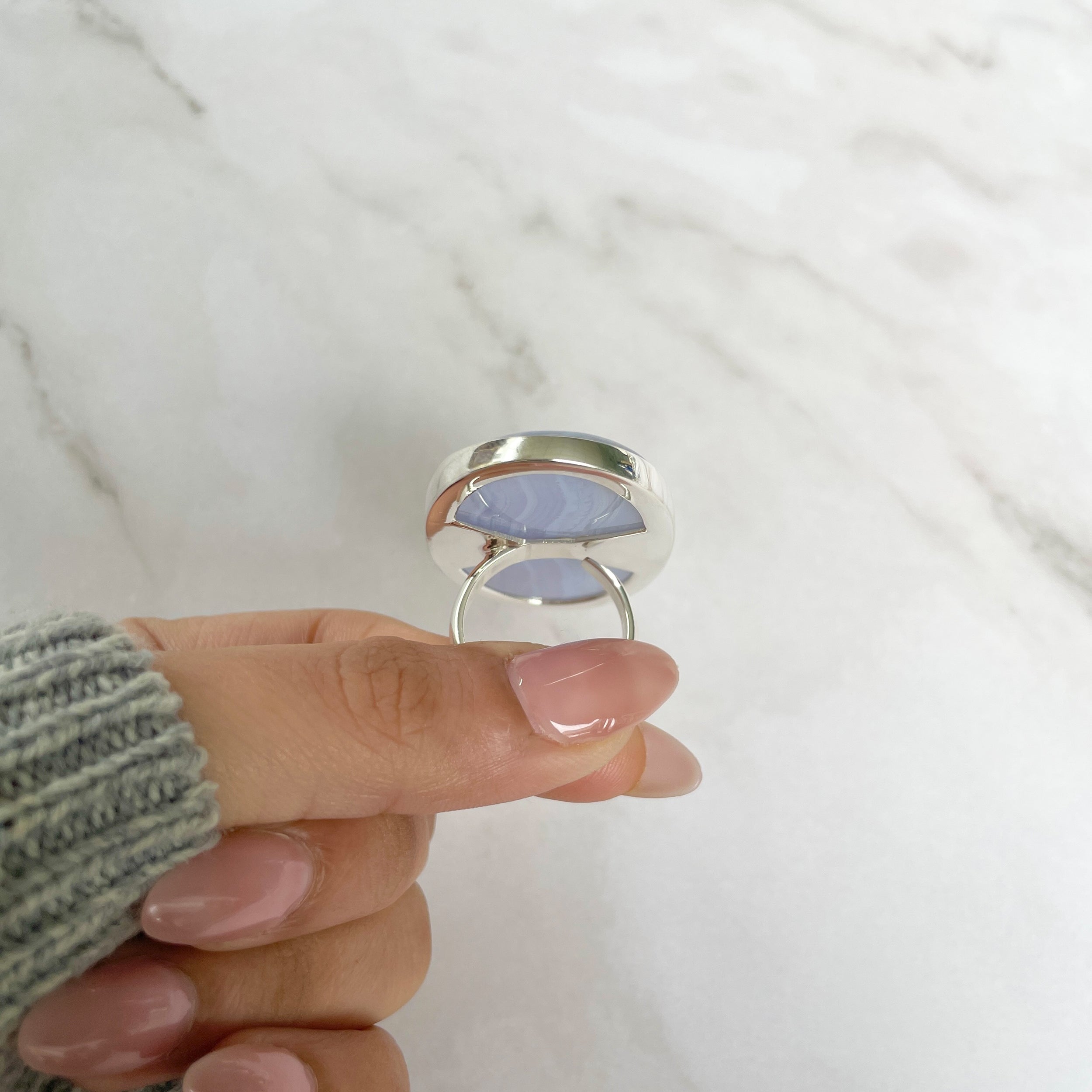 Blue Lace Agate Adjustable Ring-(BLA-R-59.)
