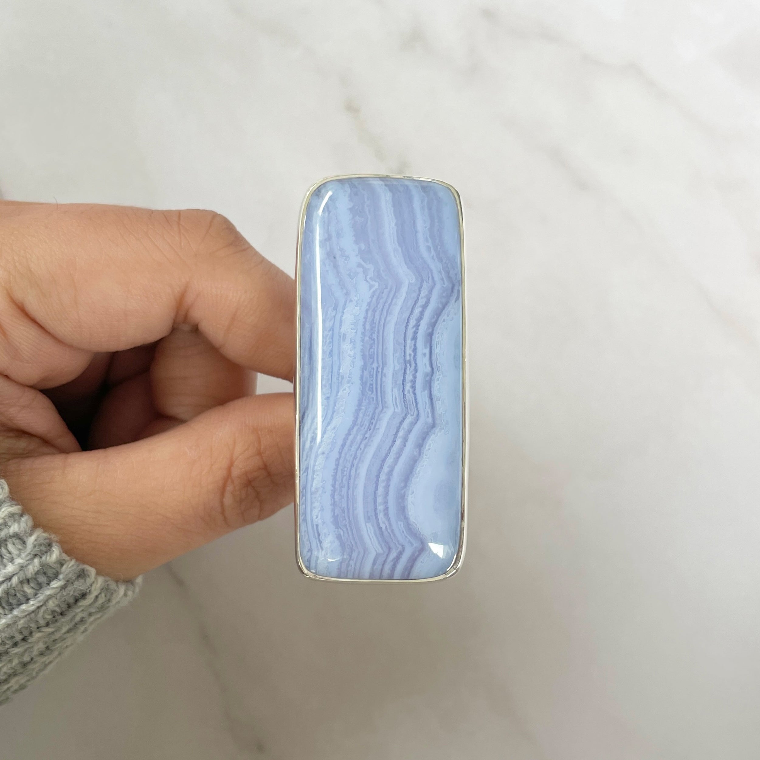 Blue Lace Agate Adjustable Ring-(BLA-R-60.)