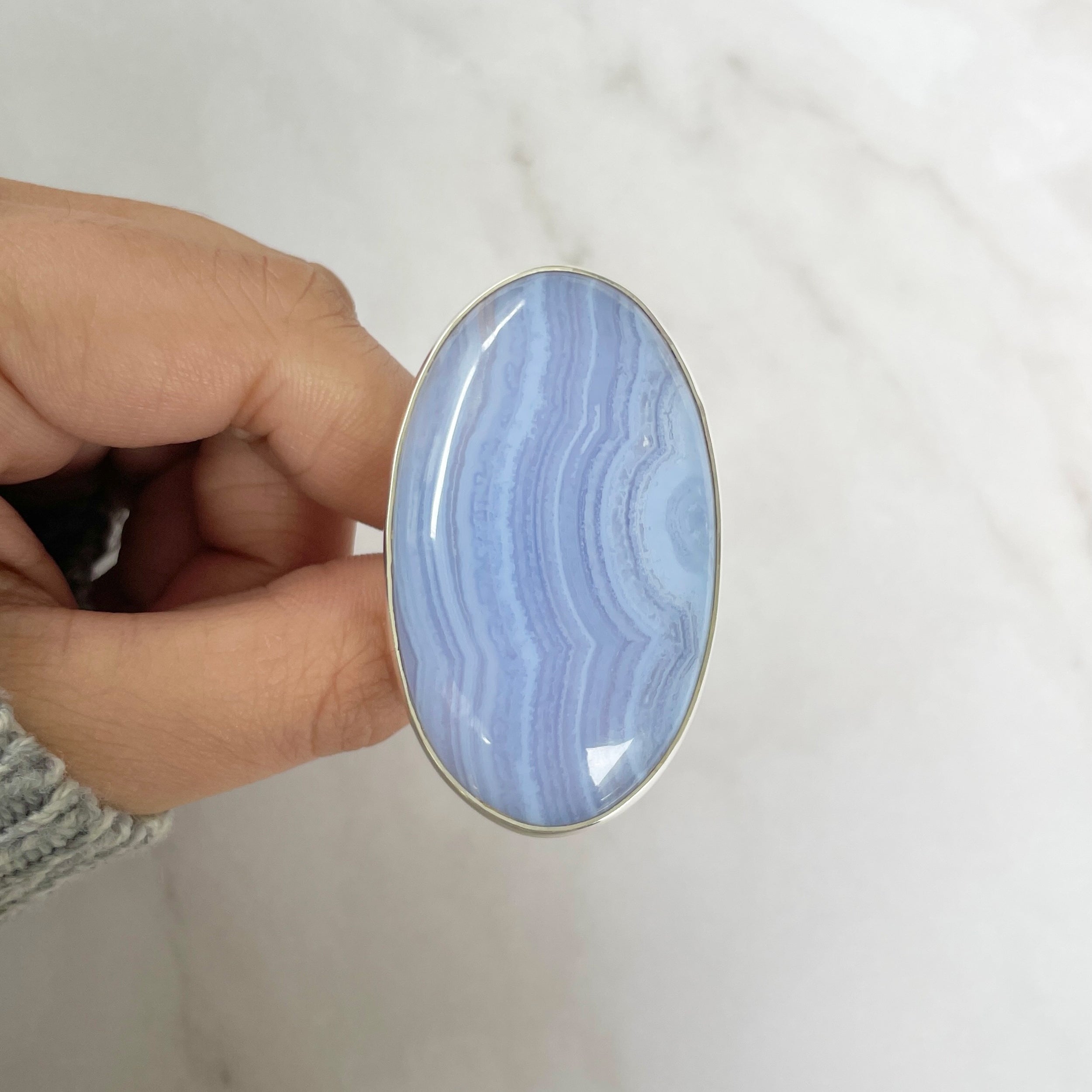 Blue Lace Agate Adjustable Ring-(BLA-R-61.)