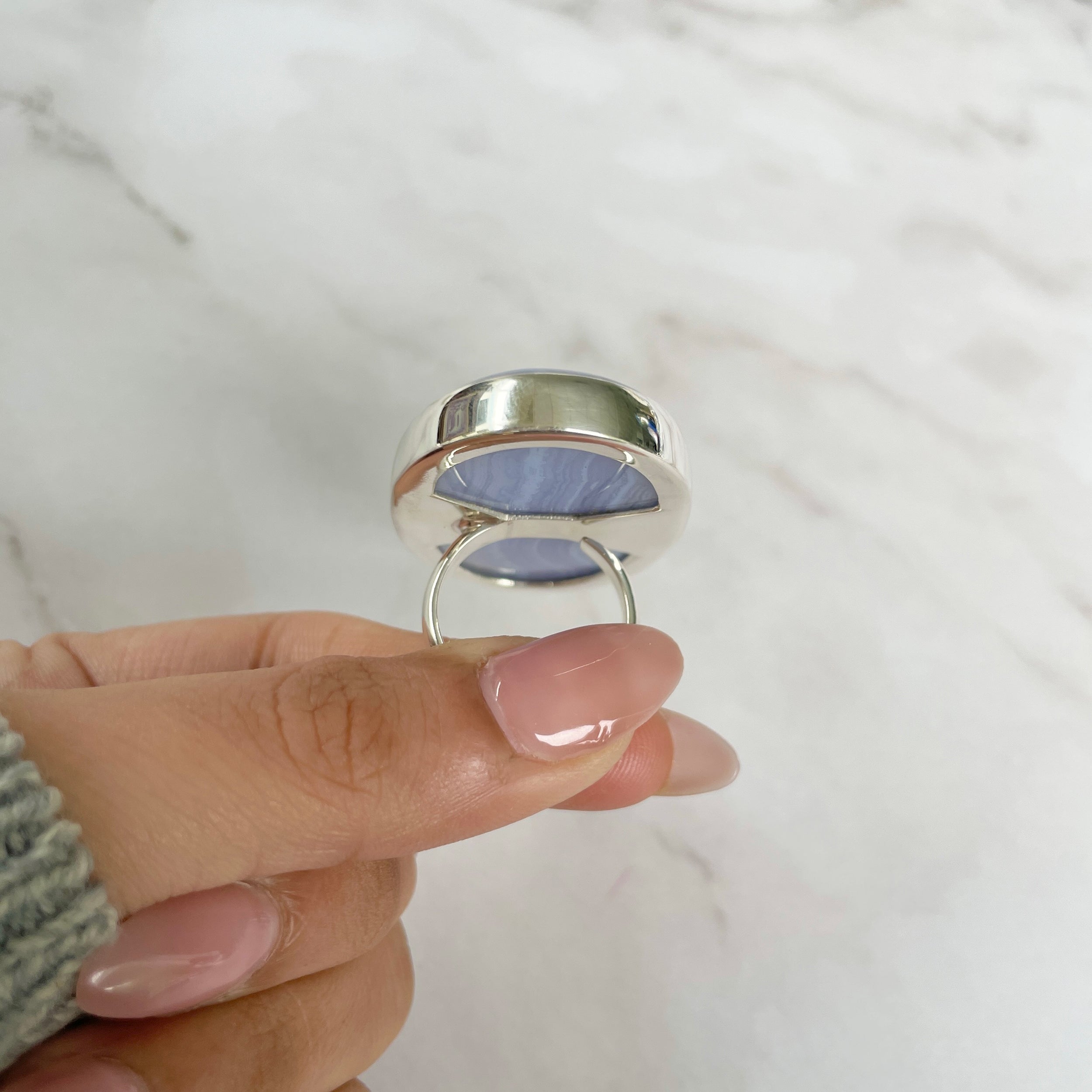 Blue Lace Agate Adjustable Ring-(BLA-R-61.)