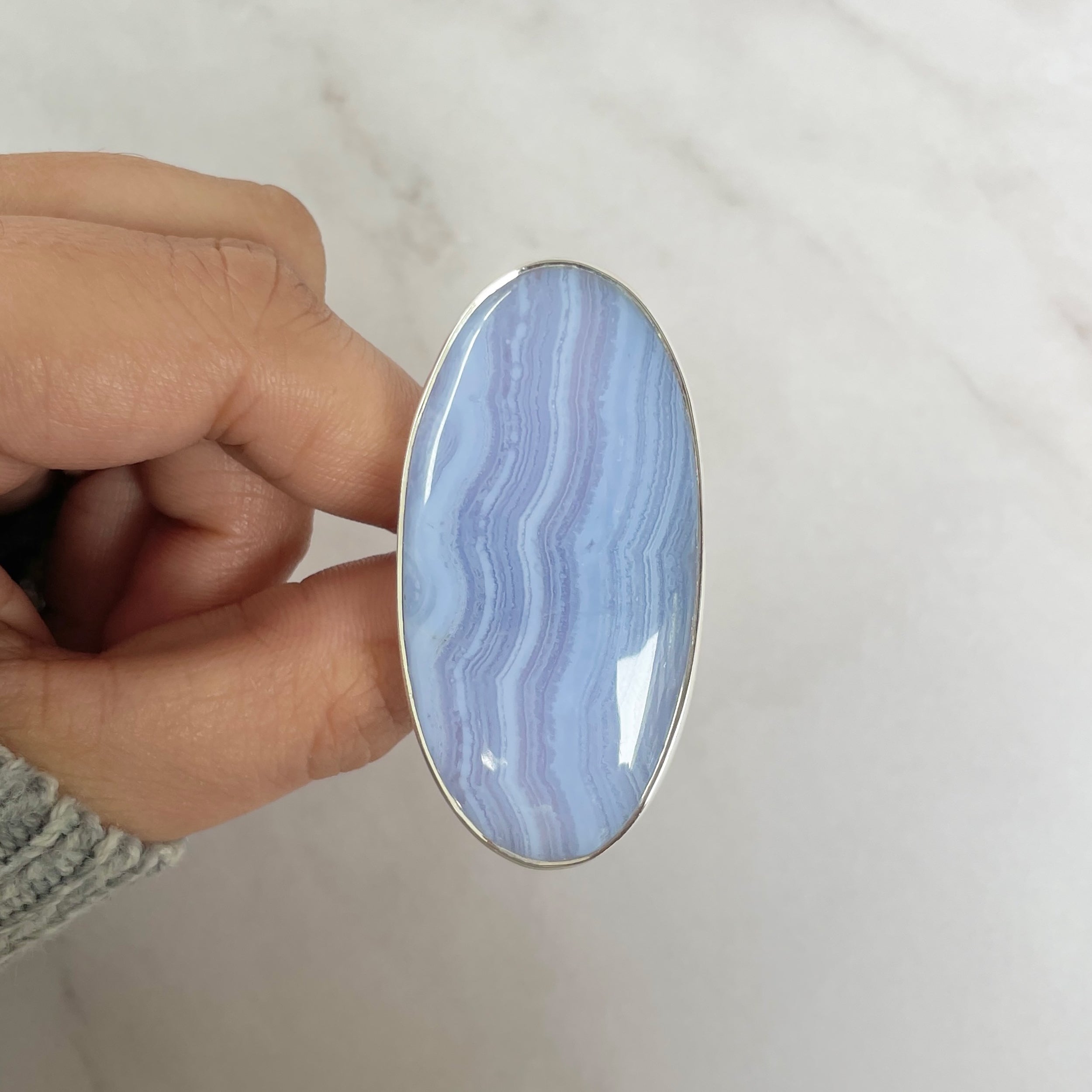 Blue Lace Agate Adjustable Ring-(BLA-R-62.)