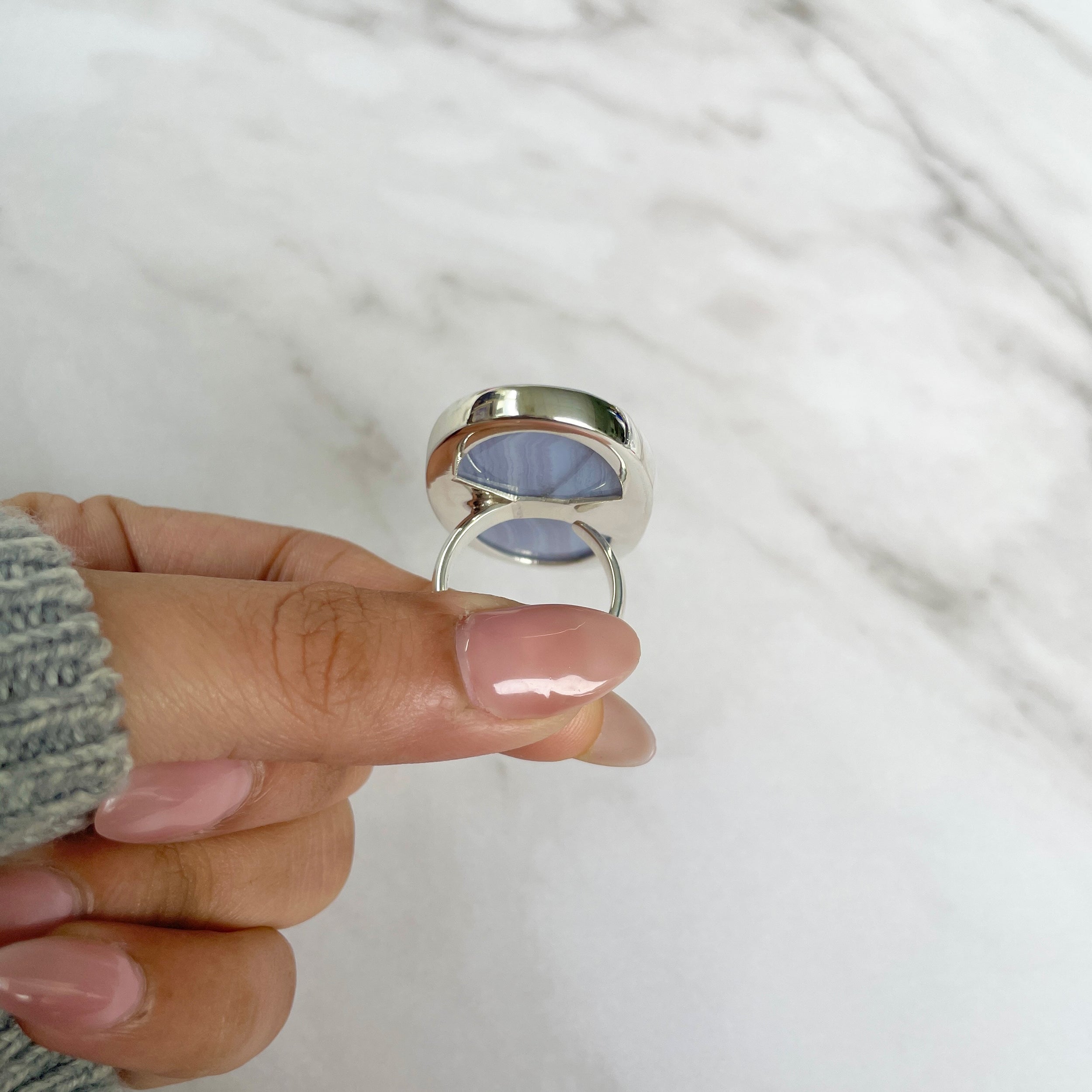 Blue Lace Agate Adjustable Ring-(BLA-R-62.)