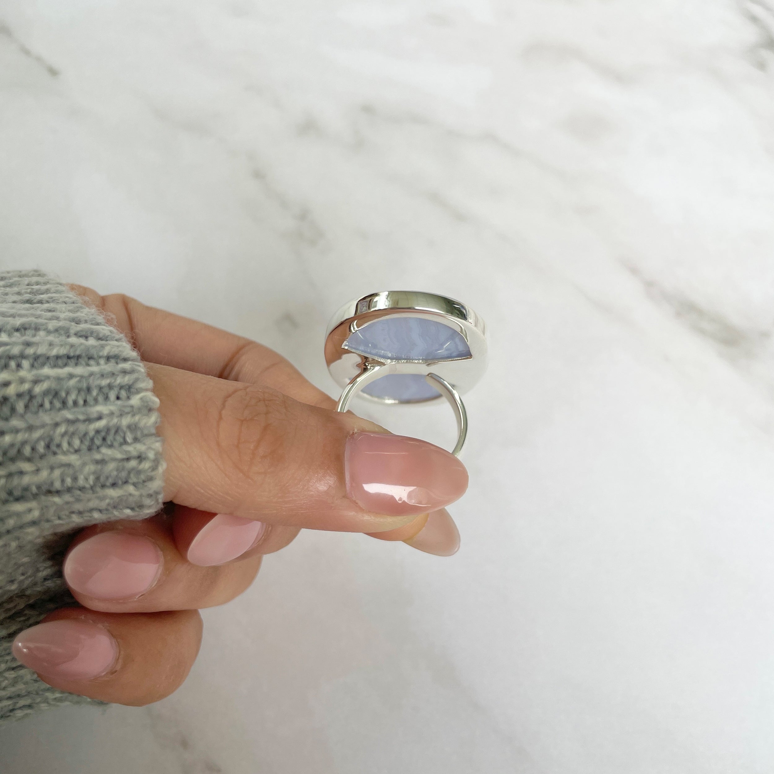 Blue Lace Agate Adjustable Ring-(BLA-R-63.)