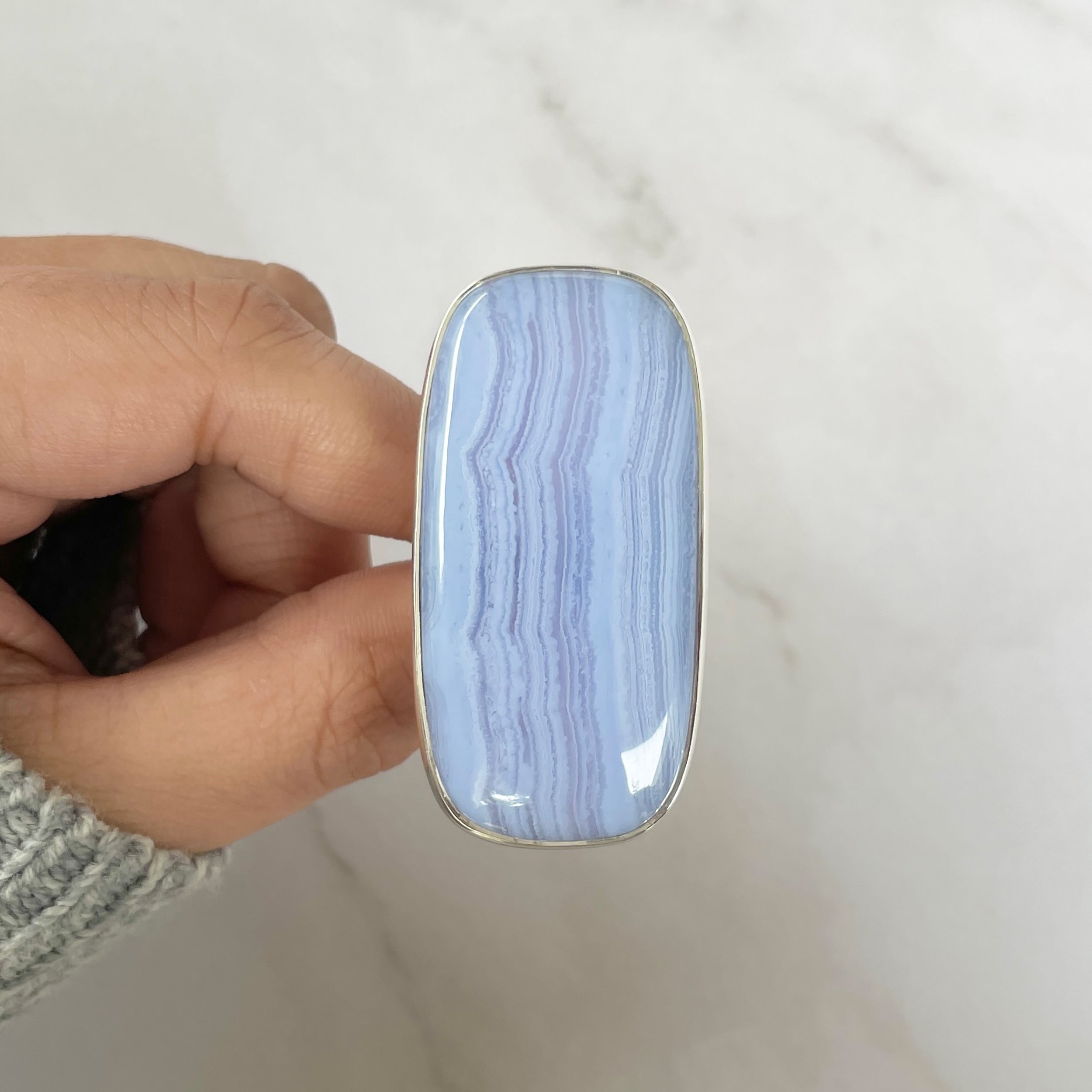 Blue Lace Agate Adjustable Ring-(BLA-R-64.)