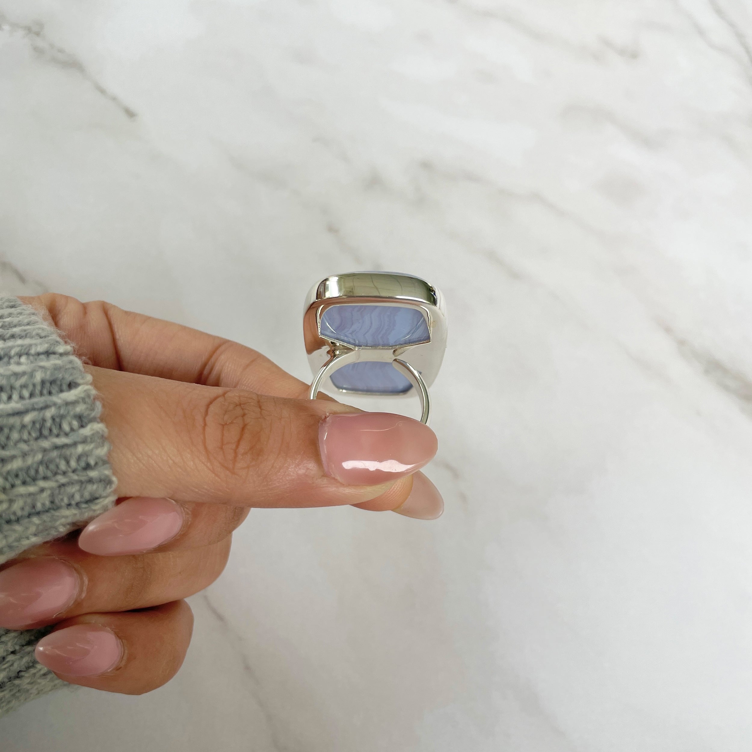 Blue Lace Agate Adjustable Ring-(BLA-R-64.)