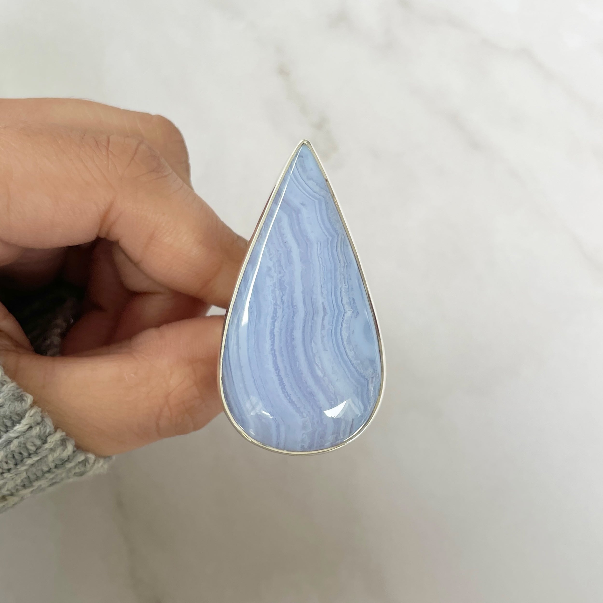 Blue Lace Agate Adjustable Ring-(BLA-R-65.)