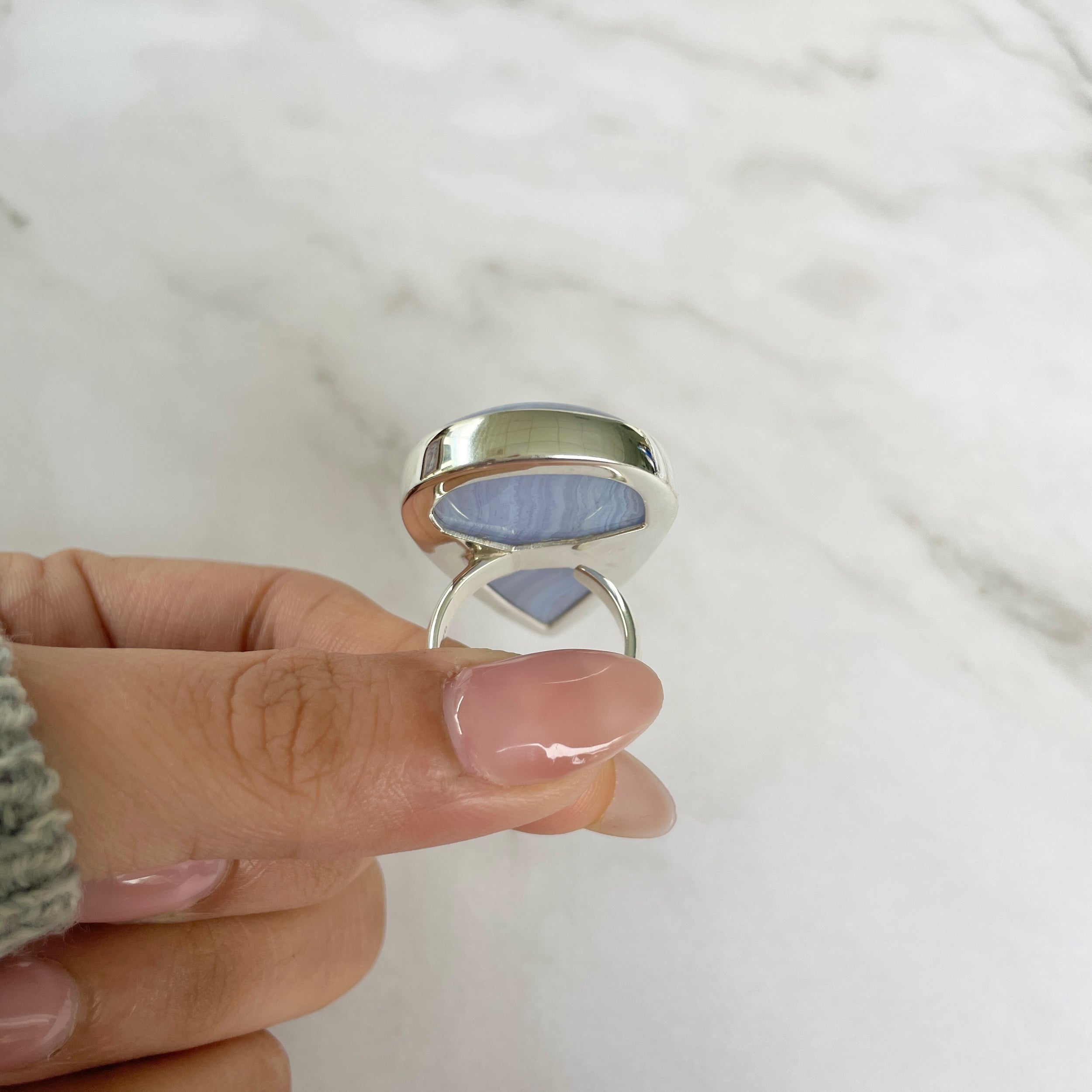 Blue Lace Agate Adjustable Ring-(BLA-R-65.)