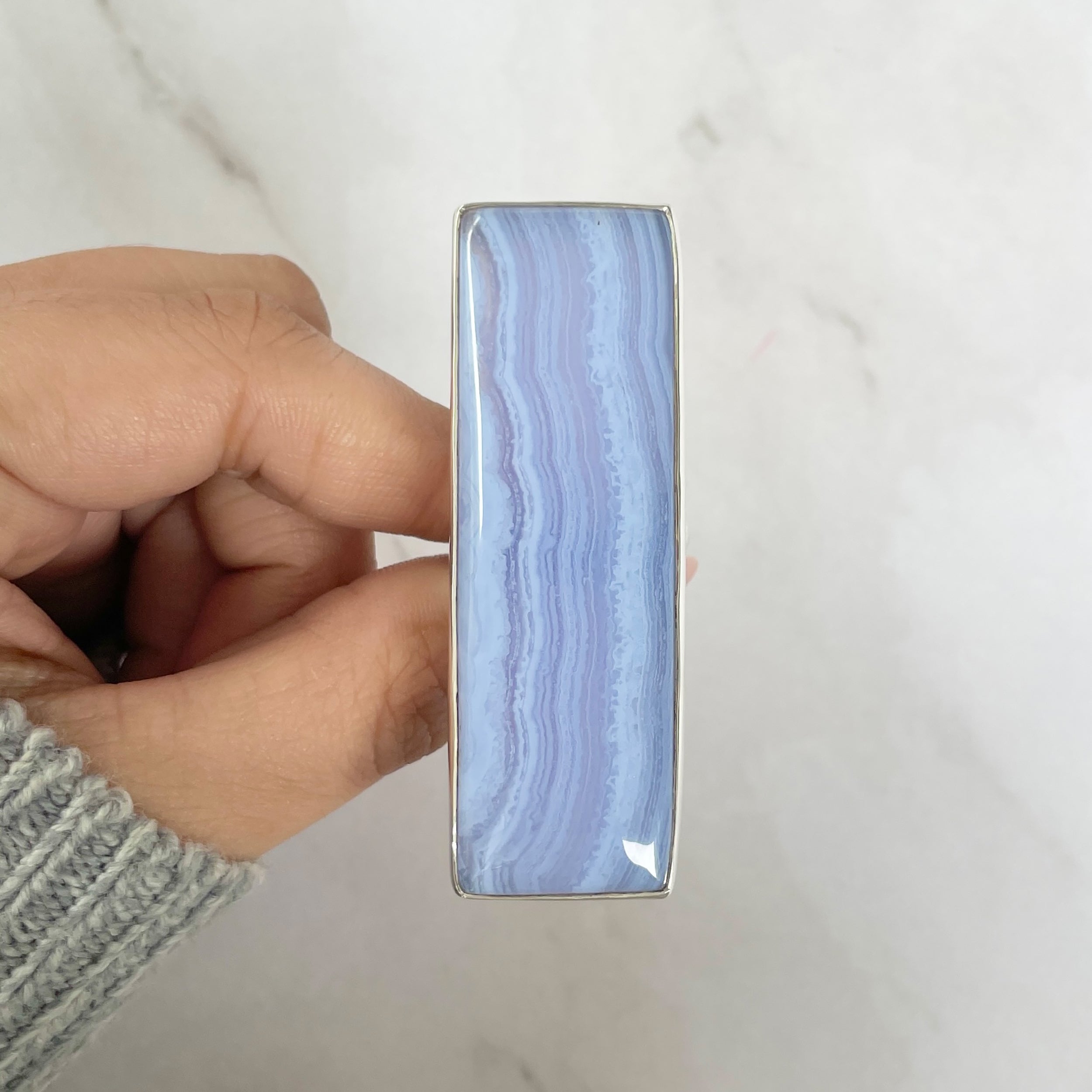 Blue Lace Agate Adjustable Ring-(BLA-R-67.)