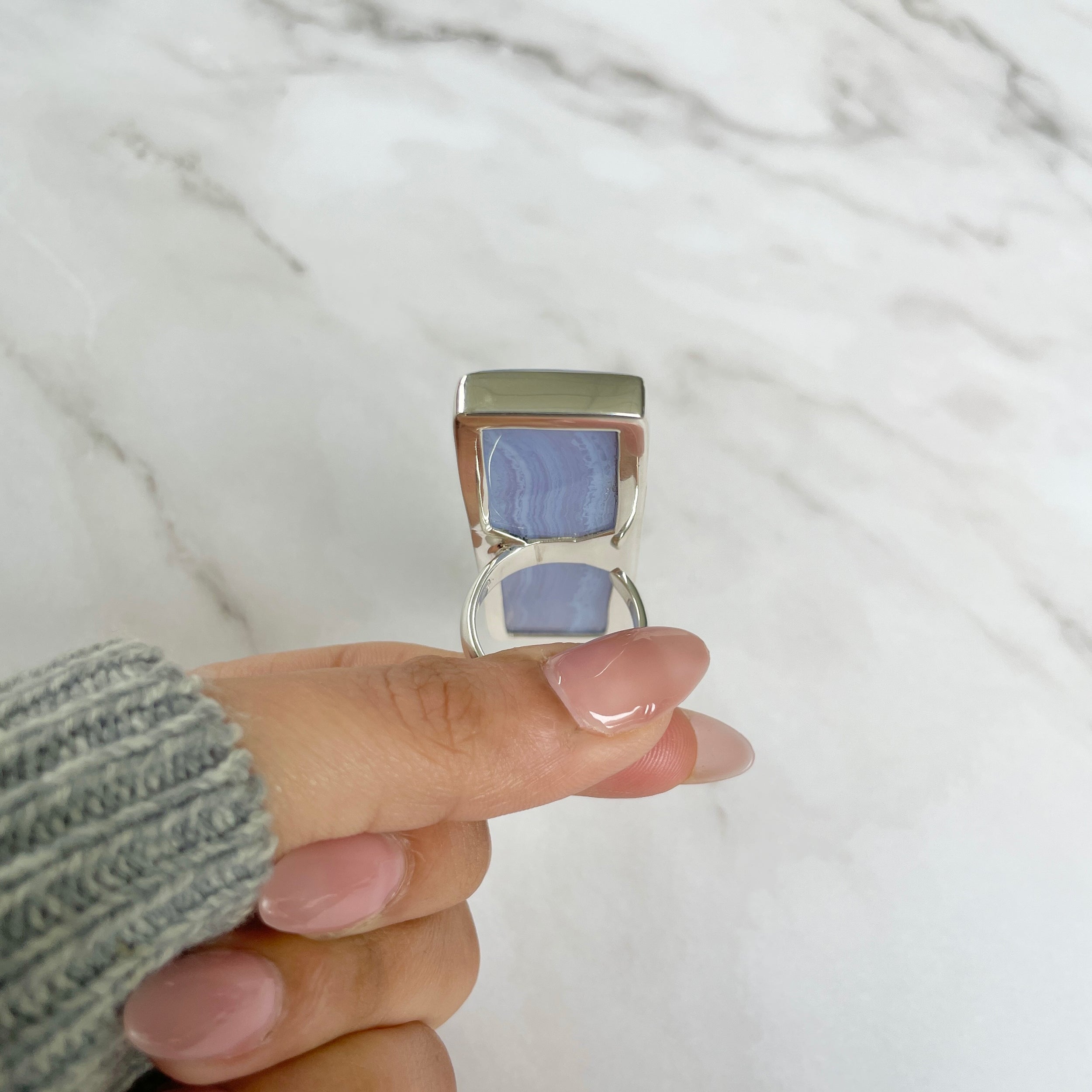 Blue Lace Agate Adjustable Ring-(BLA-R-67.)