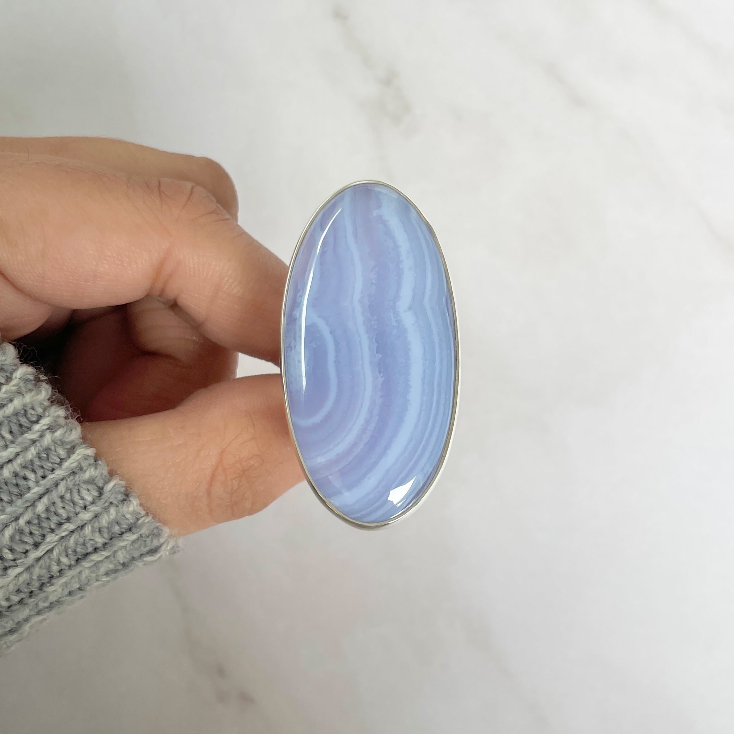 Blue Lace Agate Adjustable Ring-(BLA-R-69.)