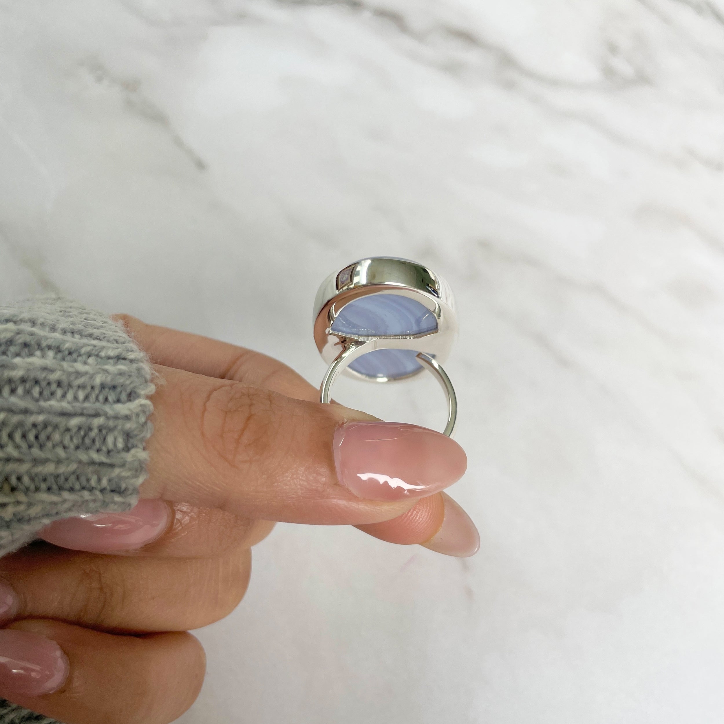Blue Lace Agate Adjustable Ring-(BLA-R-69.)
