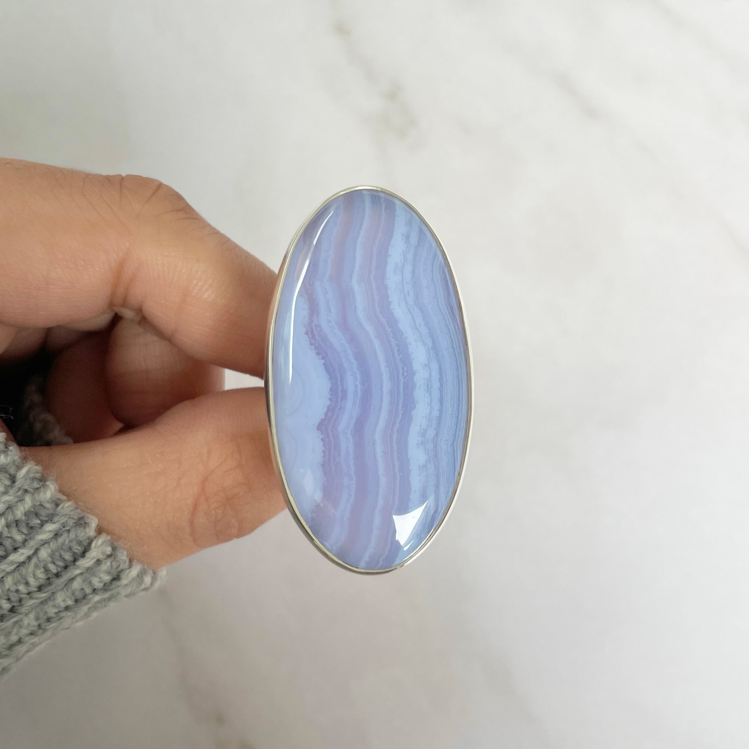 Blue Lace Agate Adjustable Ring-(BLA-R-70.)