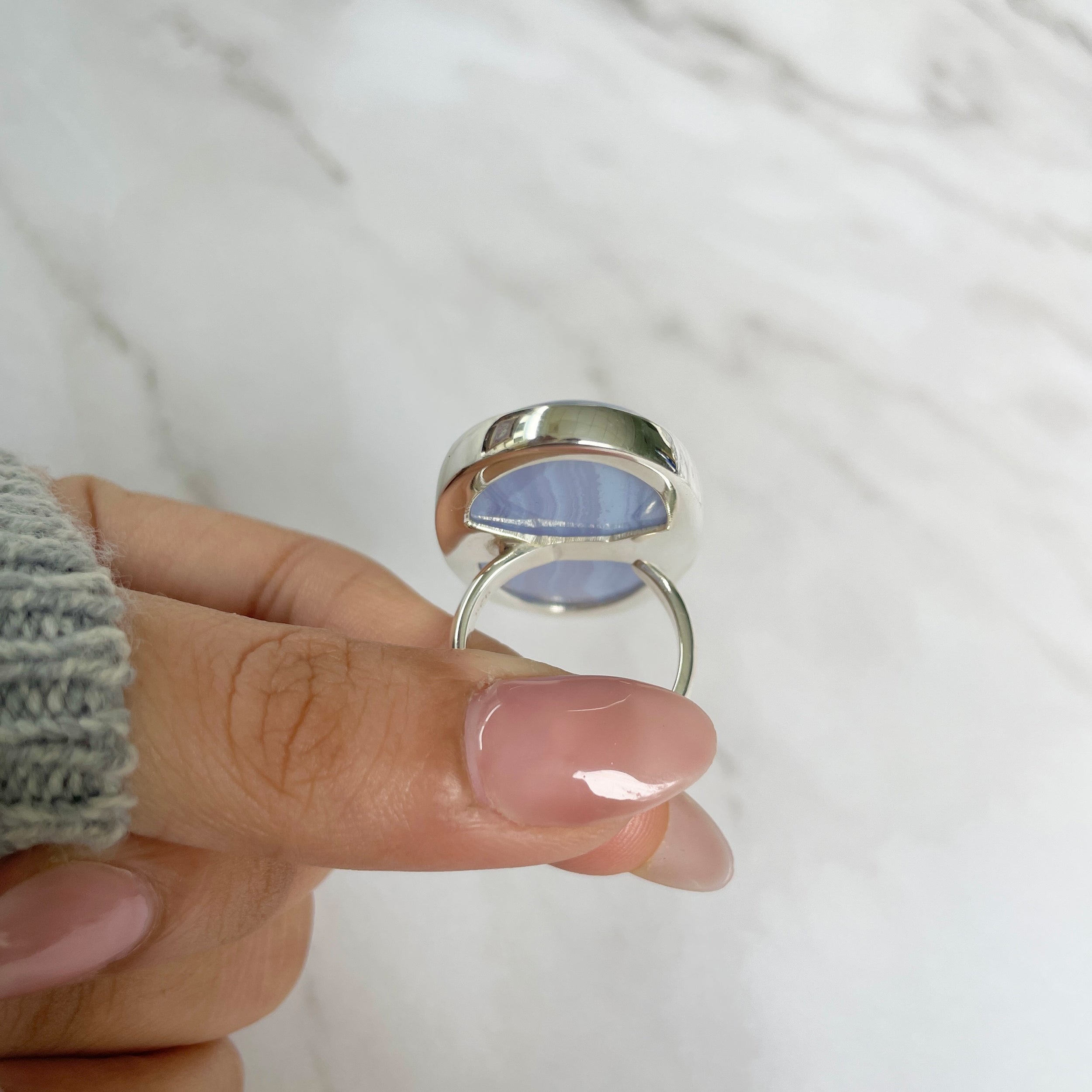 Blue Lace Agate Adjustable Ring-(BLA-R-70.)