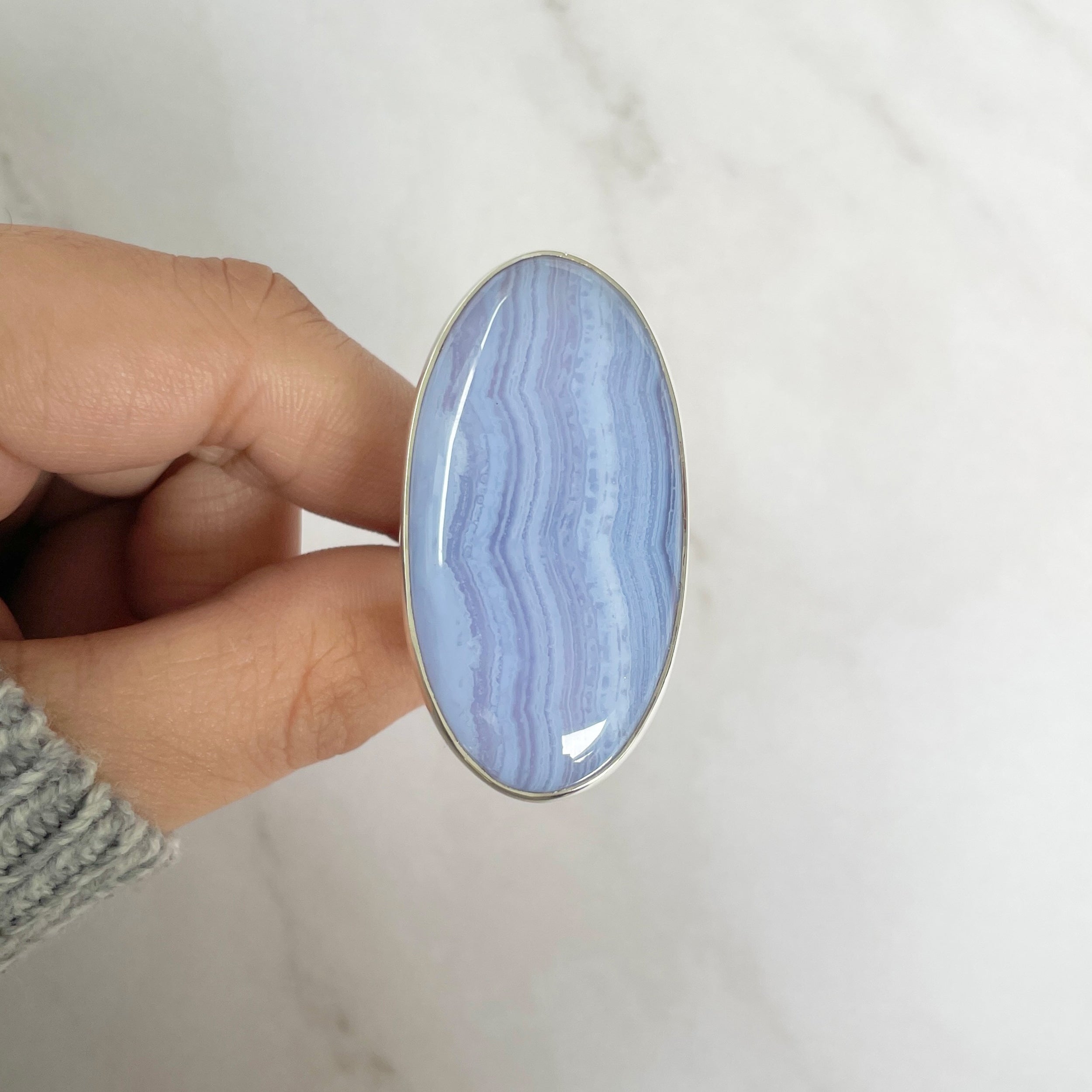 Blue Lace Agate Adjustable Ring-(BLA-R-71.)