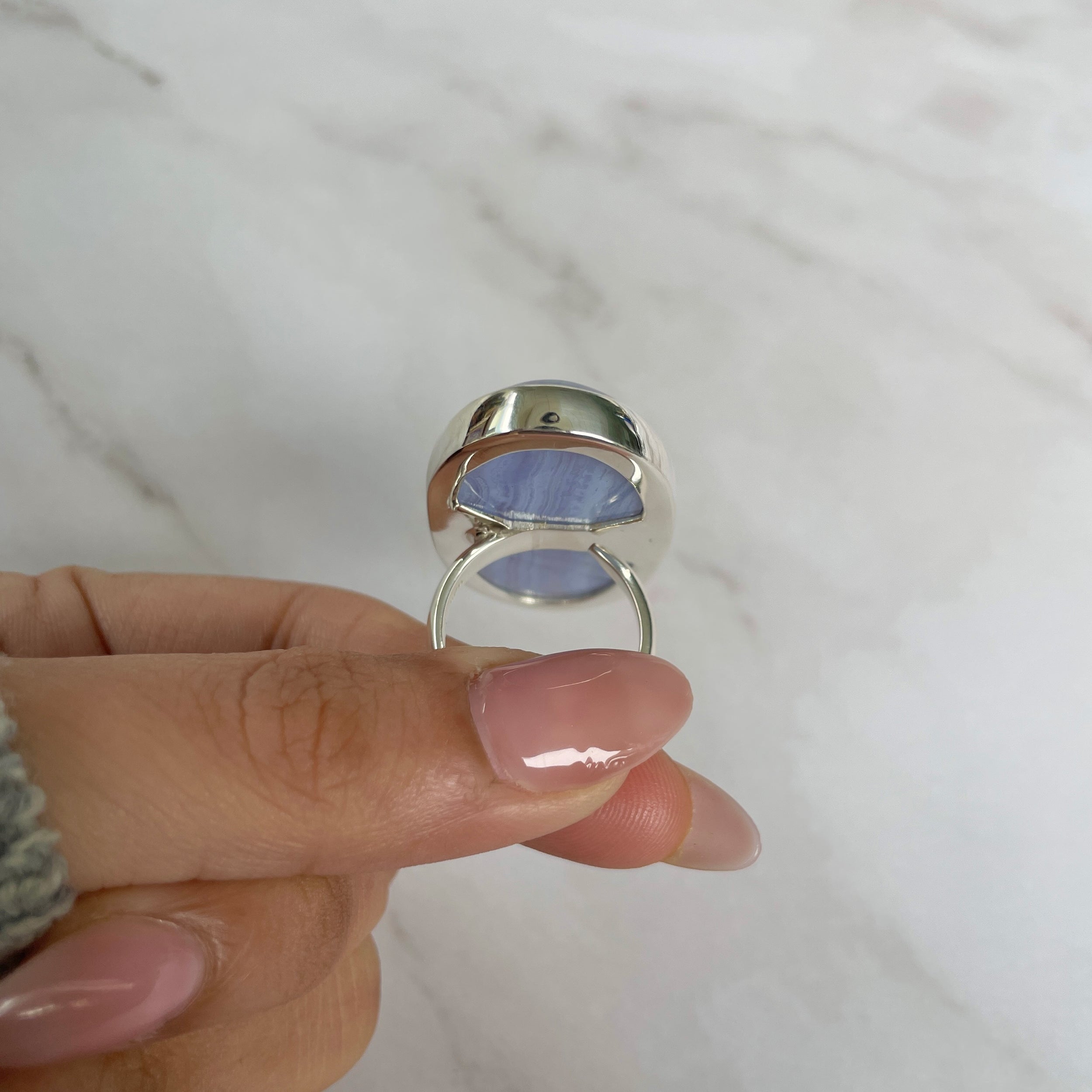 Blue Lace Agate Adjustable Ring-(BLA-R-71.)