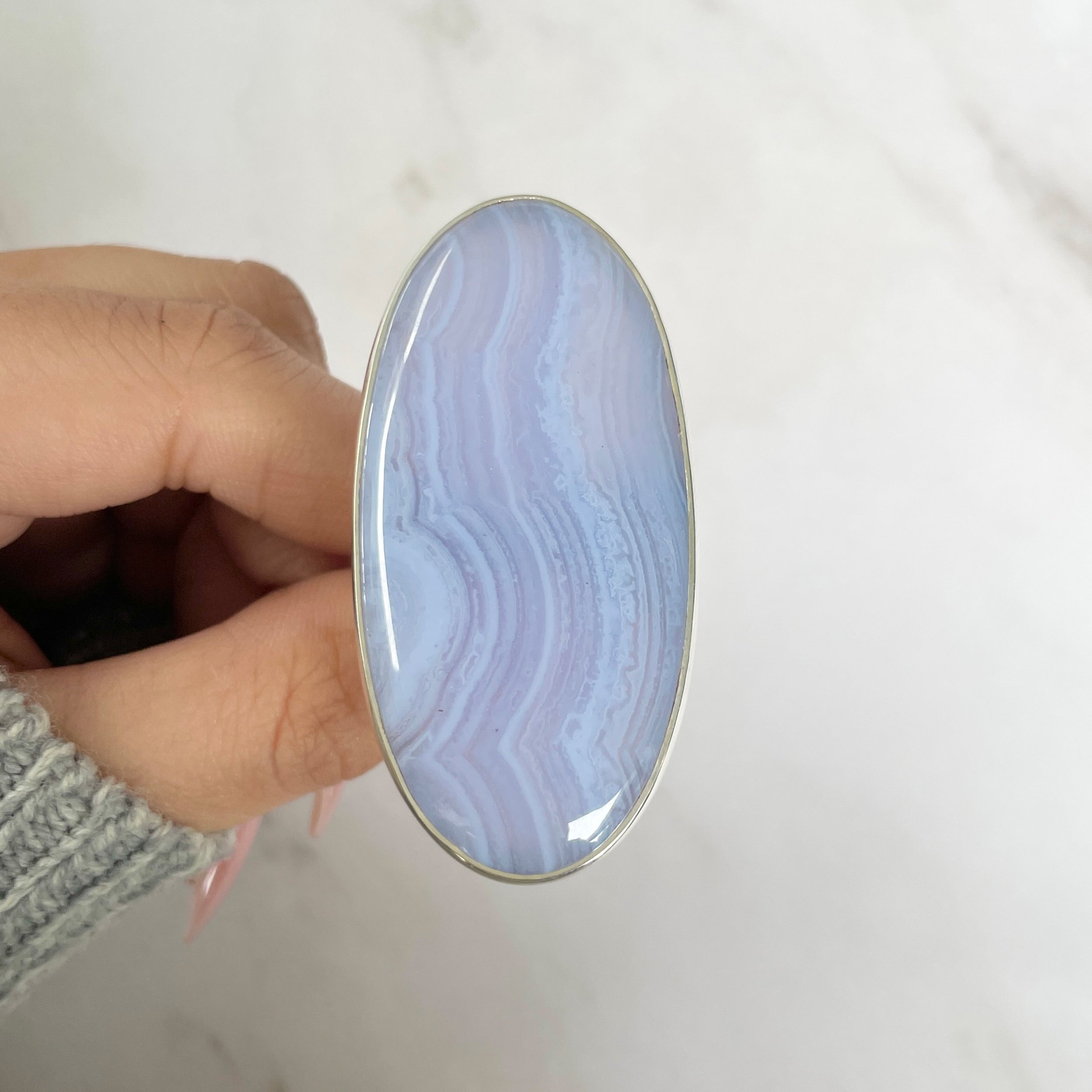 Blue Lace Agate Adjustable Ring-(BLA-R-72.)
