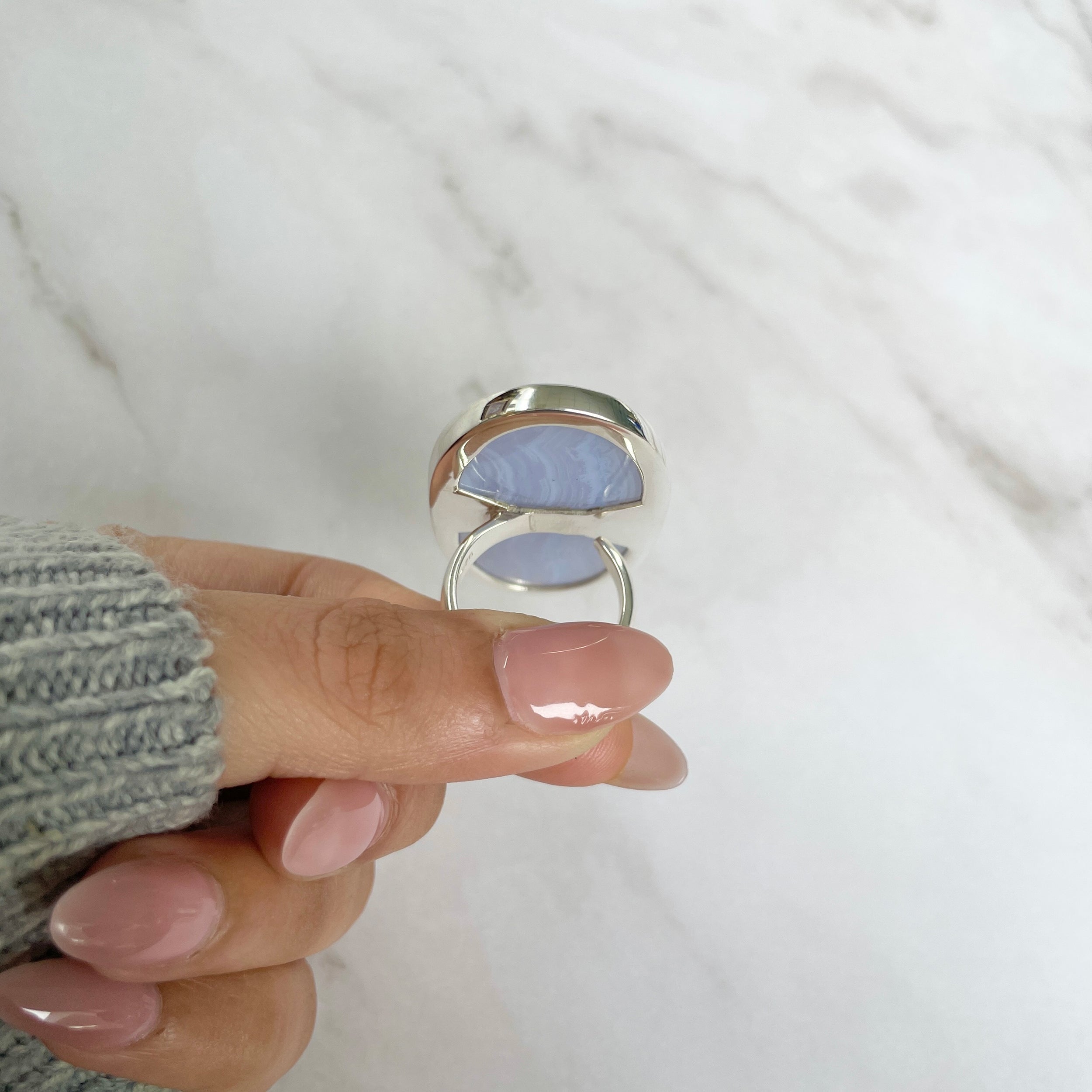 Blue Lace Agate Adjustable Ring-(BLA-R-72.)