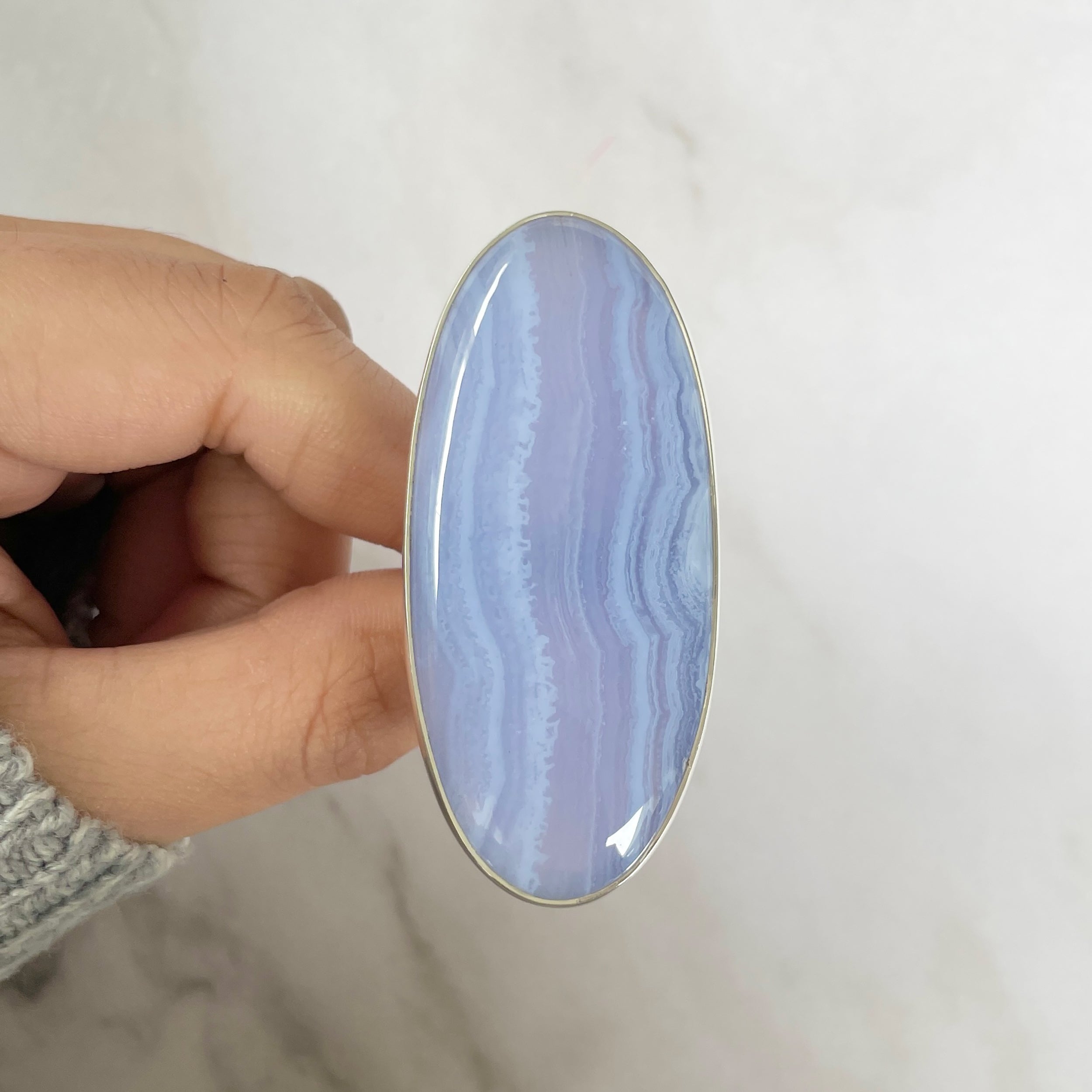 Blue Lace Agate Adjustable Ring-(BLA-R-73.)