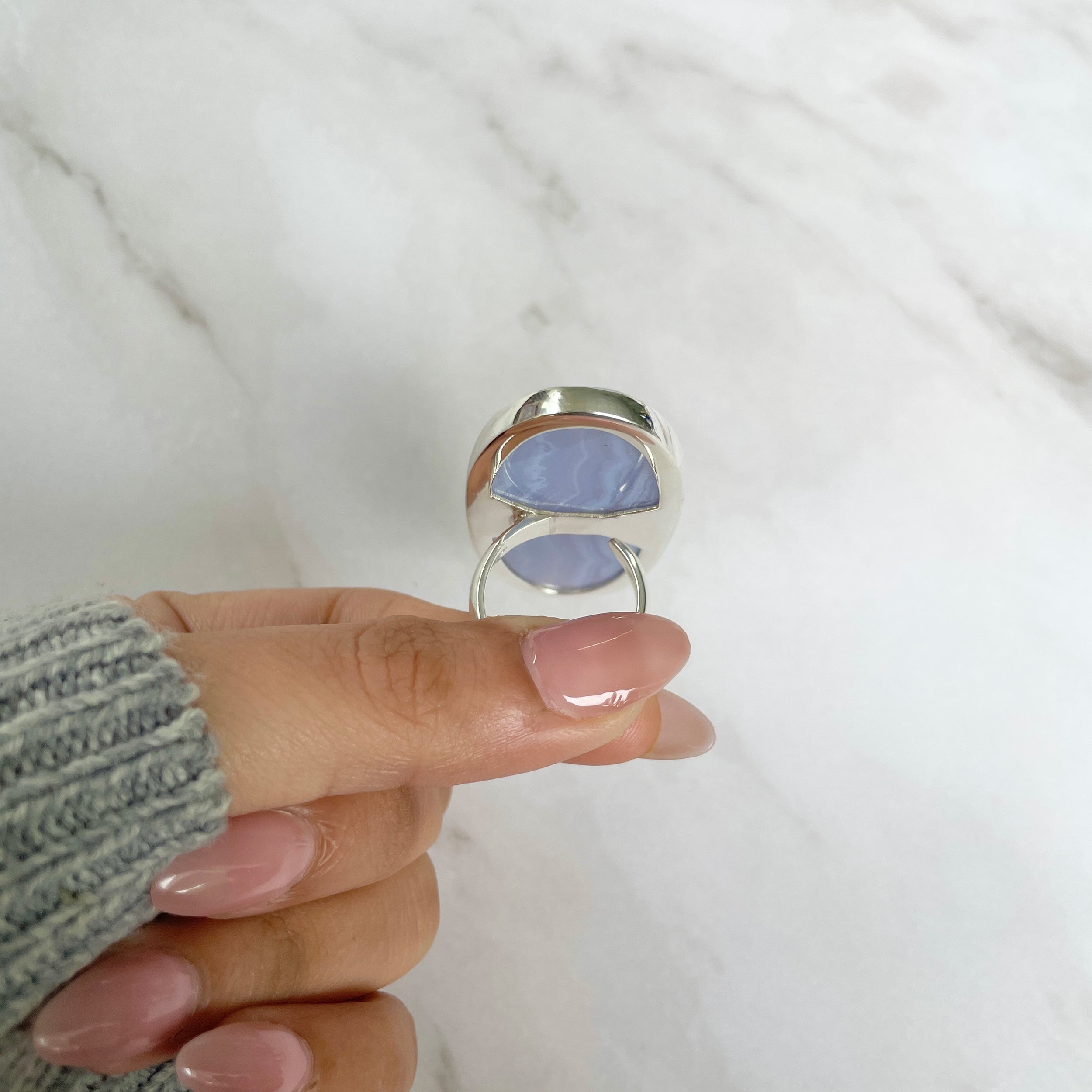 Blue Lace Agate Adjustable Ring-(BLA-R-73.)