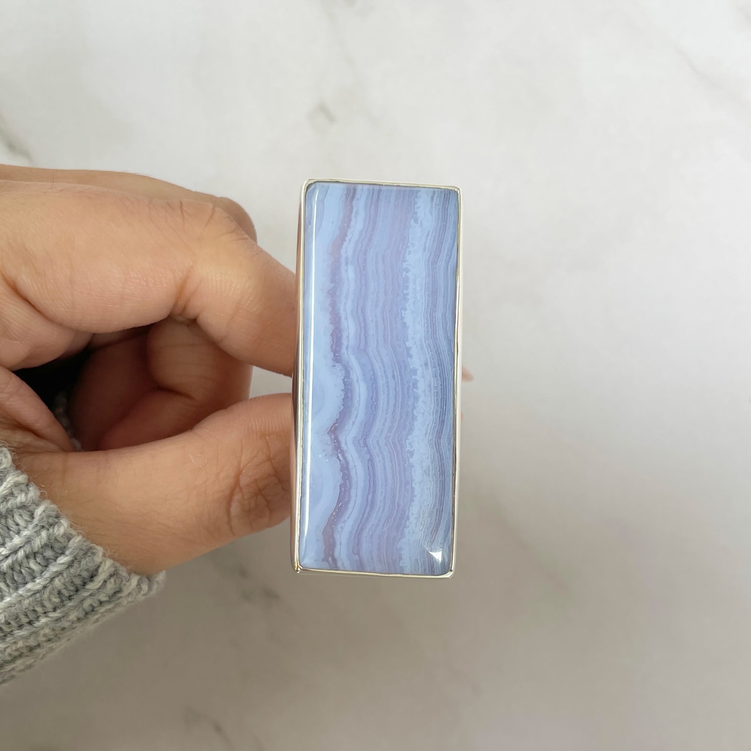 Blue Lace Agate Adjustable Ring-(BLA-R-74.)