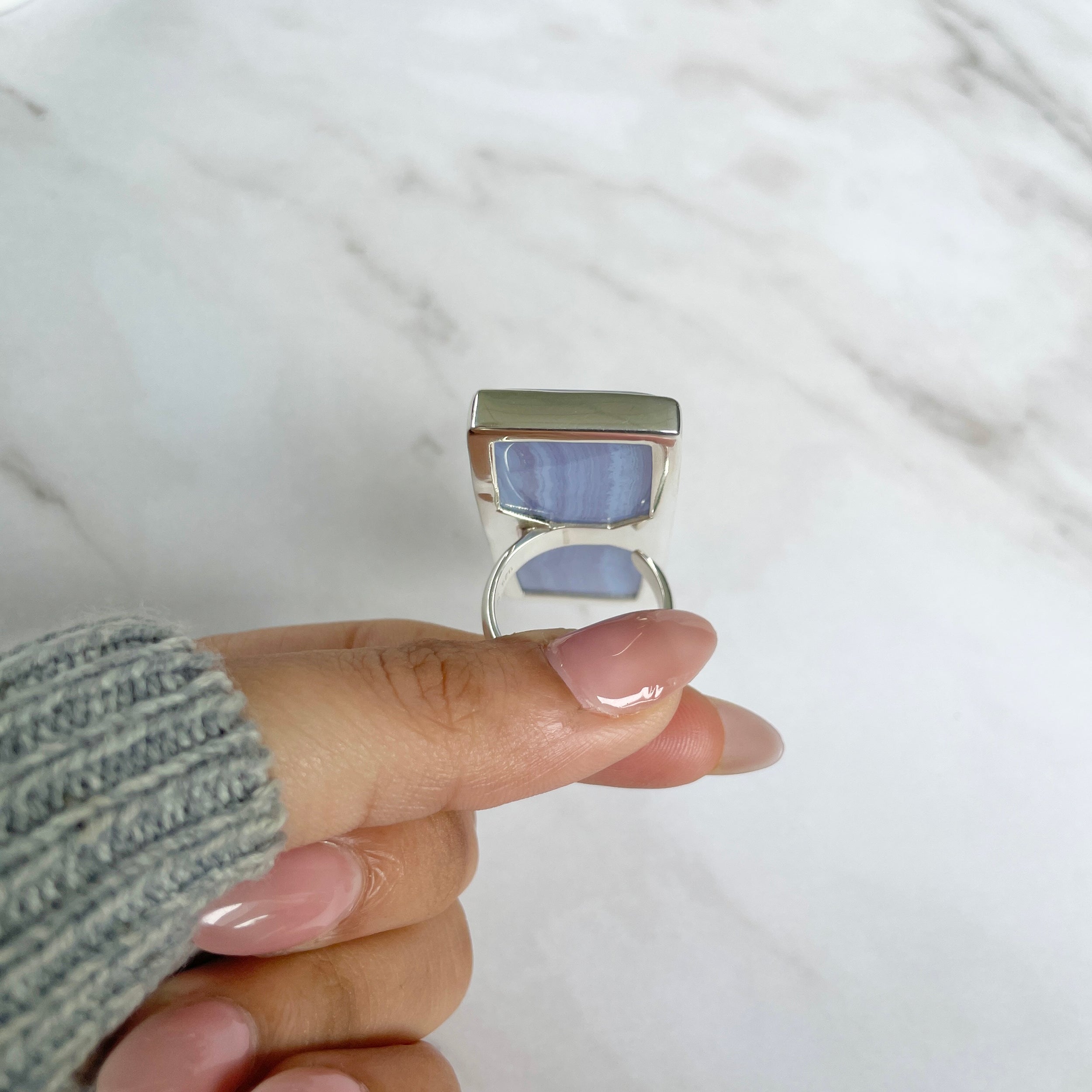 Blue Lace Agate Adjustable Ring-(BLA-R-74.)