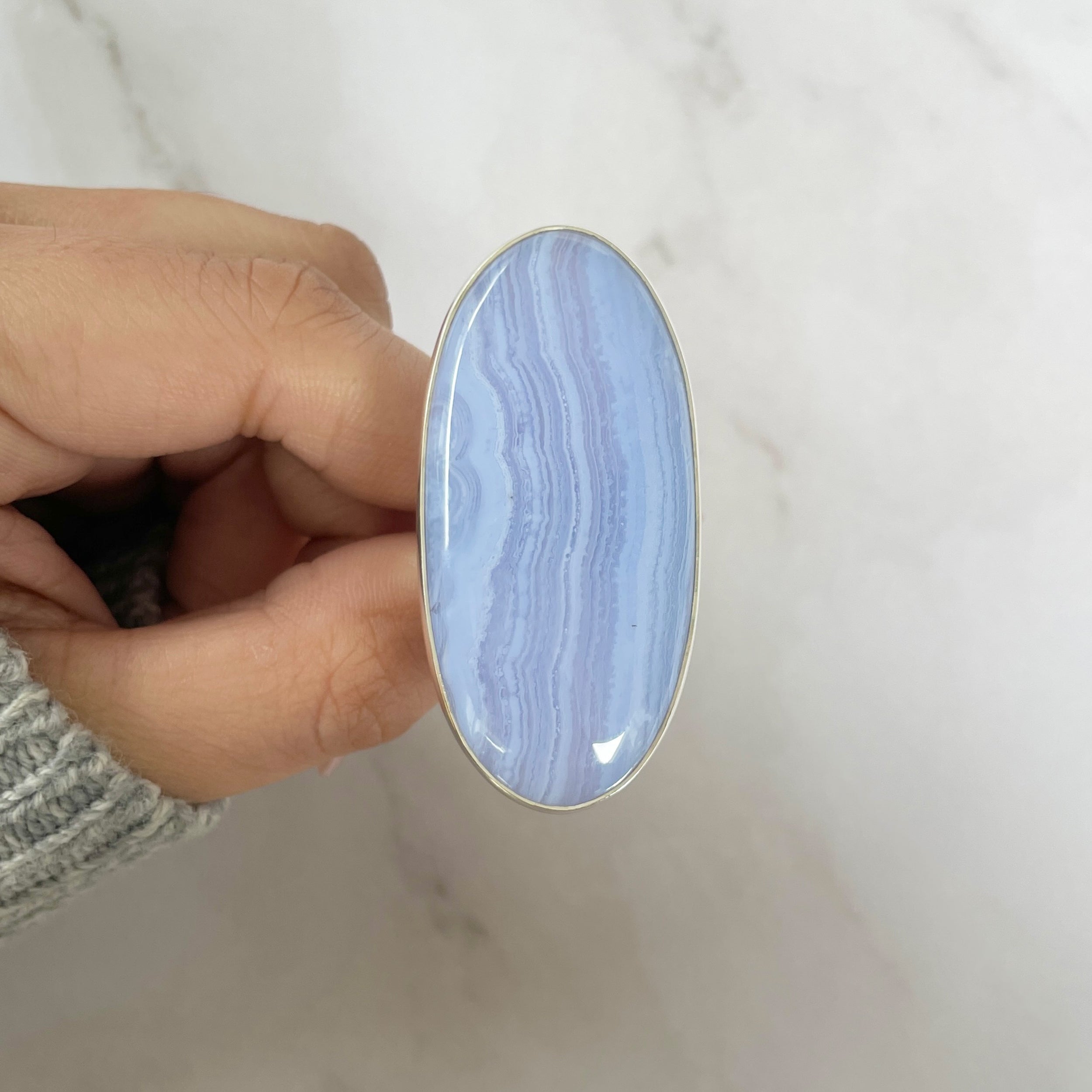 Blue Lace Agate Adjustable Ring-(BLA-R-75.)