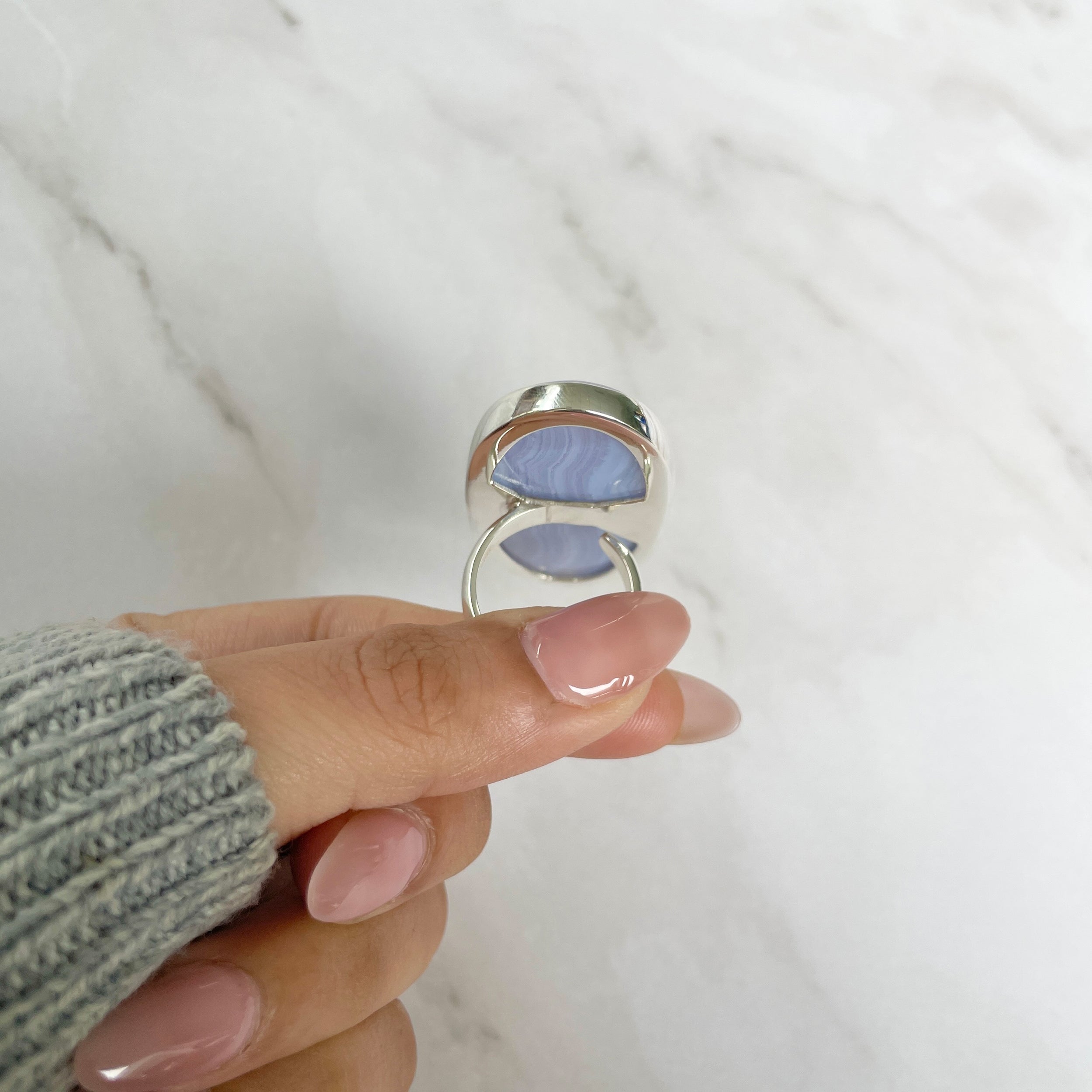 Blue Lace Agate Adjustable Ring-(BLA-R-75.)
