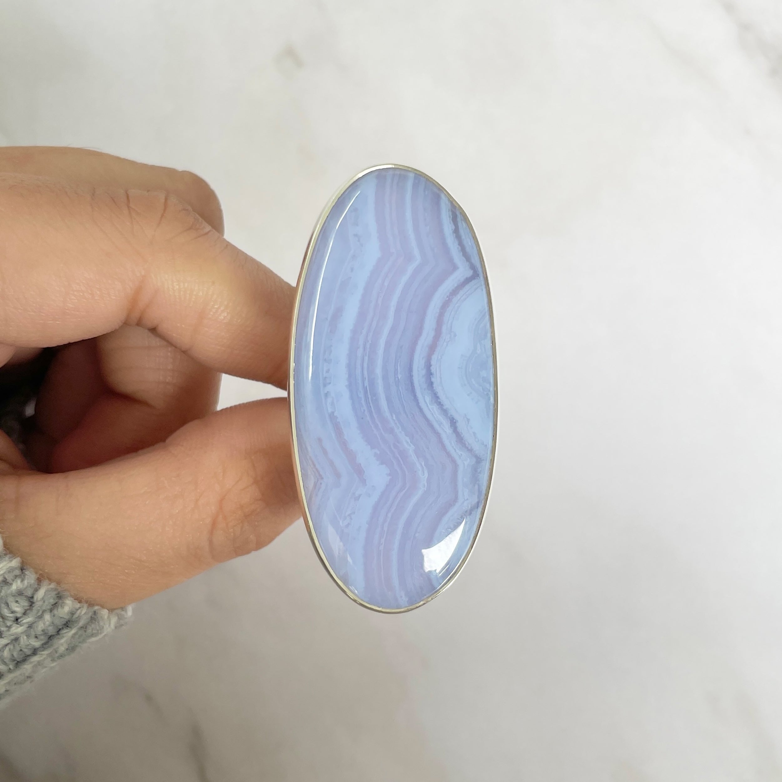 Blue Lace Agate Adjustable Ring-(BLA-R-76.)
