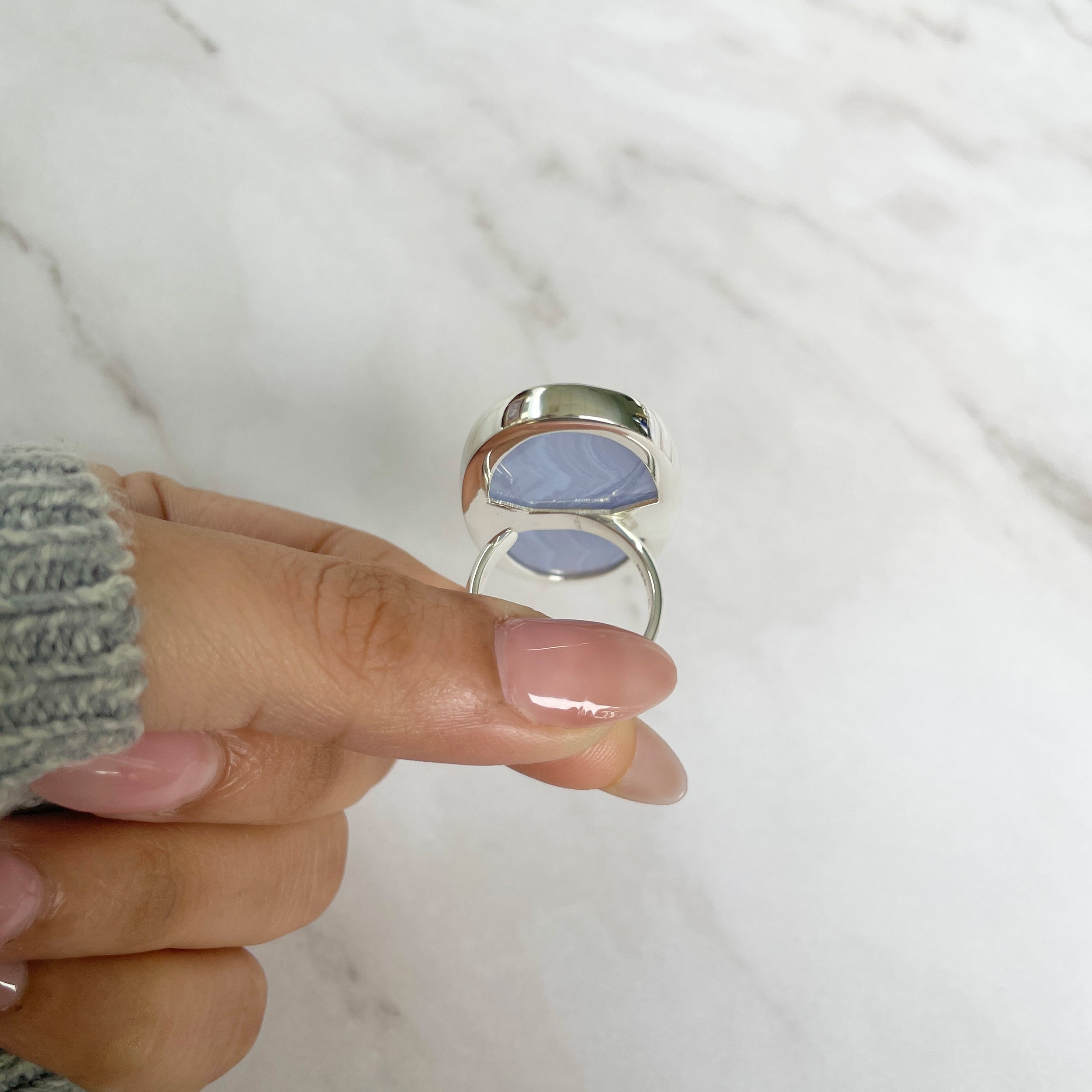 Blue Lace Agate Adjustable Ring-(BLA-R-76.)